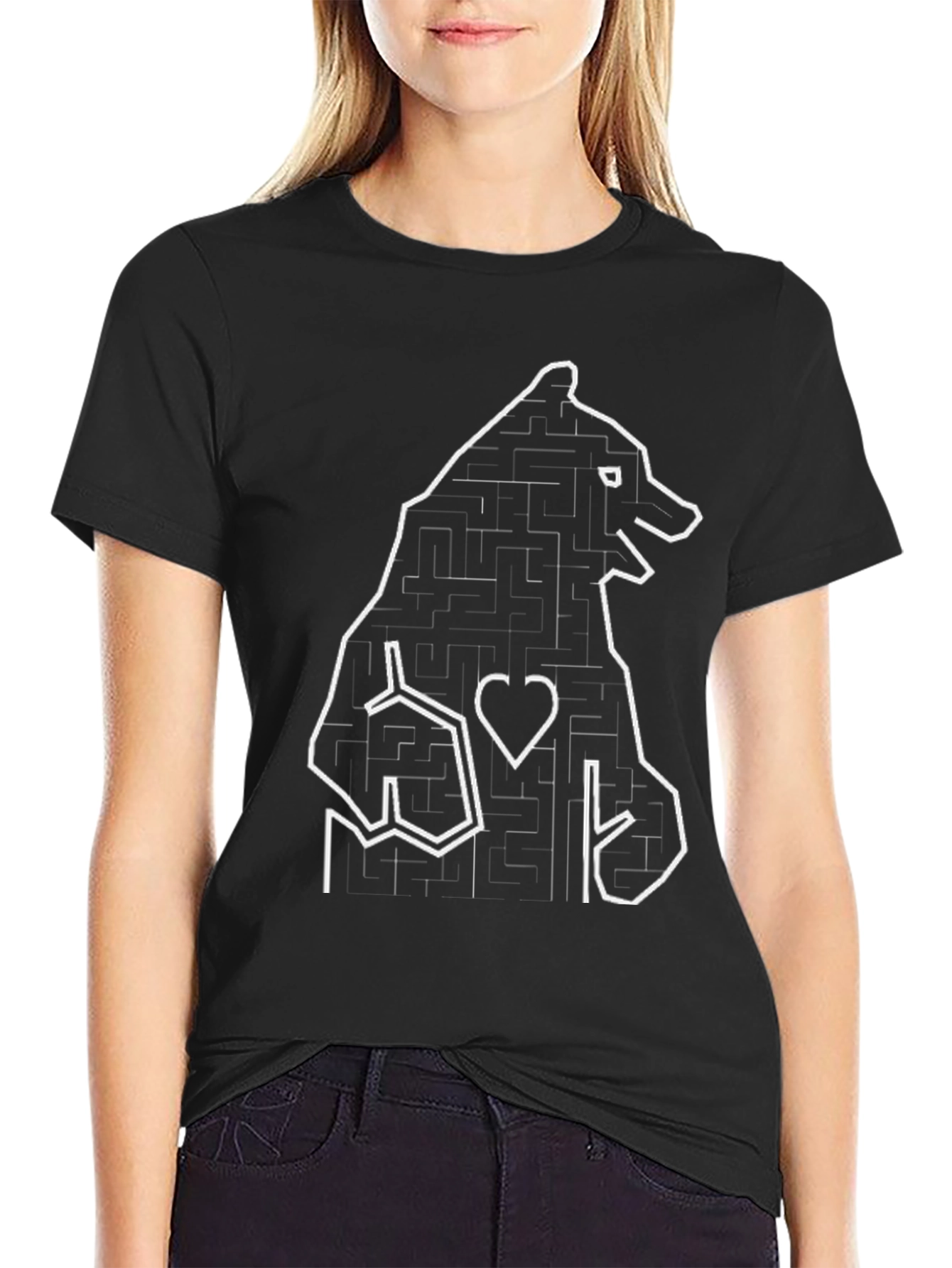 Bear Maze Graphic T-Shirt - Black
