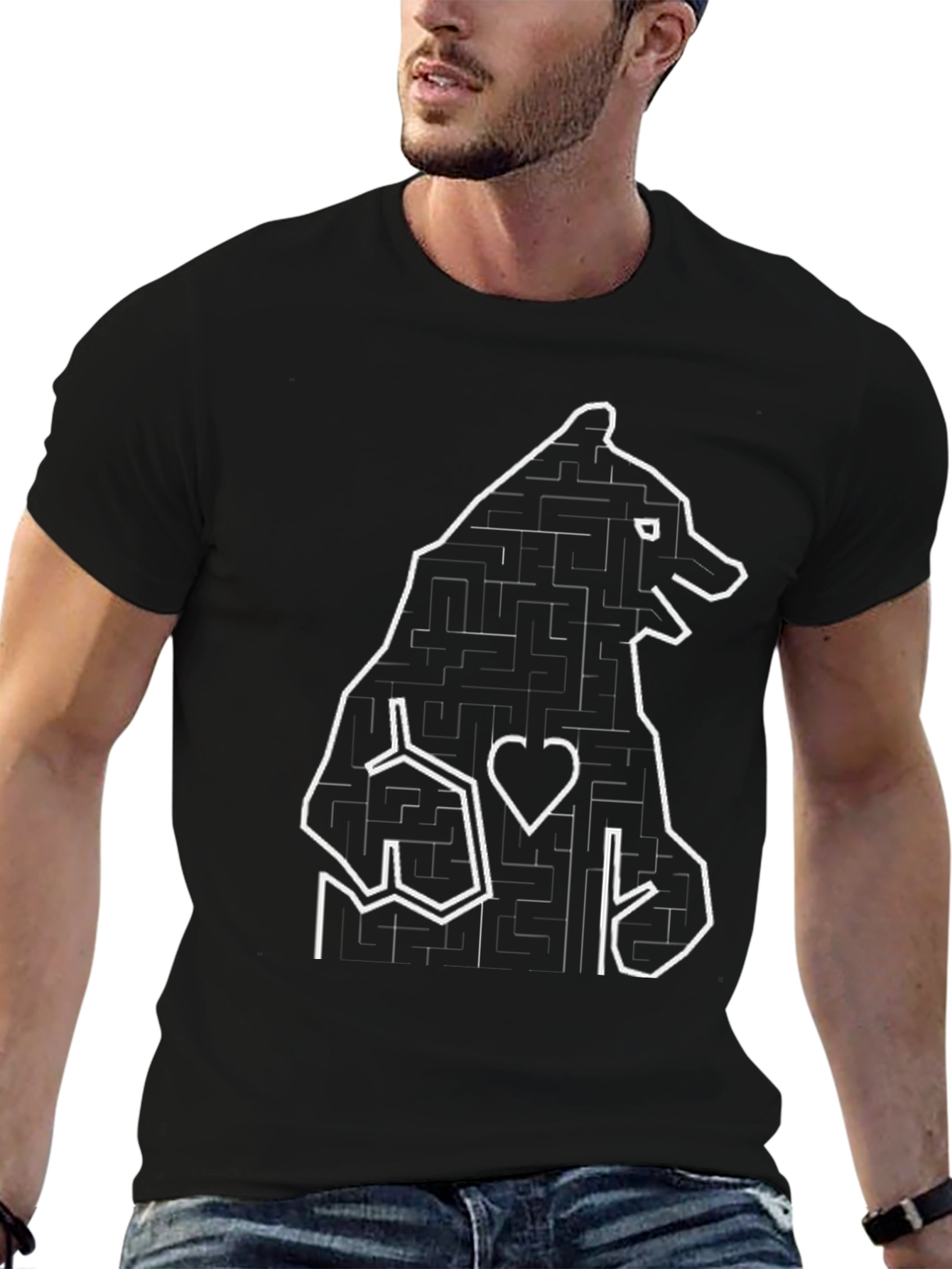 Bear Maze Graphic T-Shirt - Black
