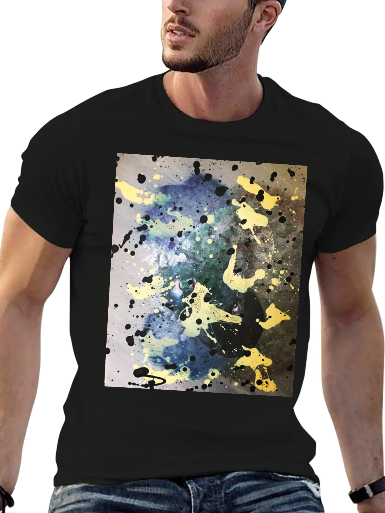 Abstract Splatter Art Black T-Shirt