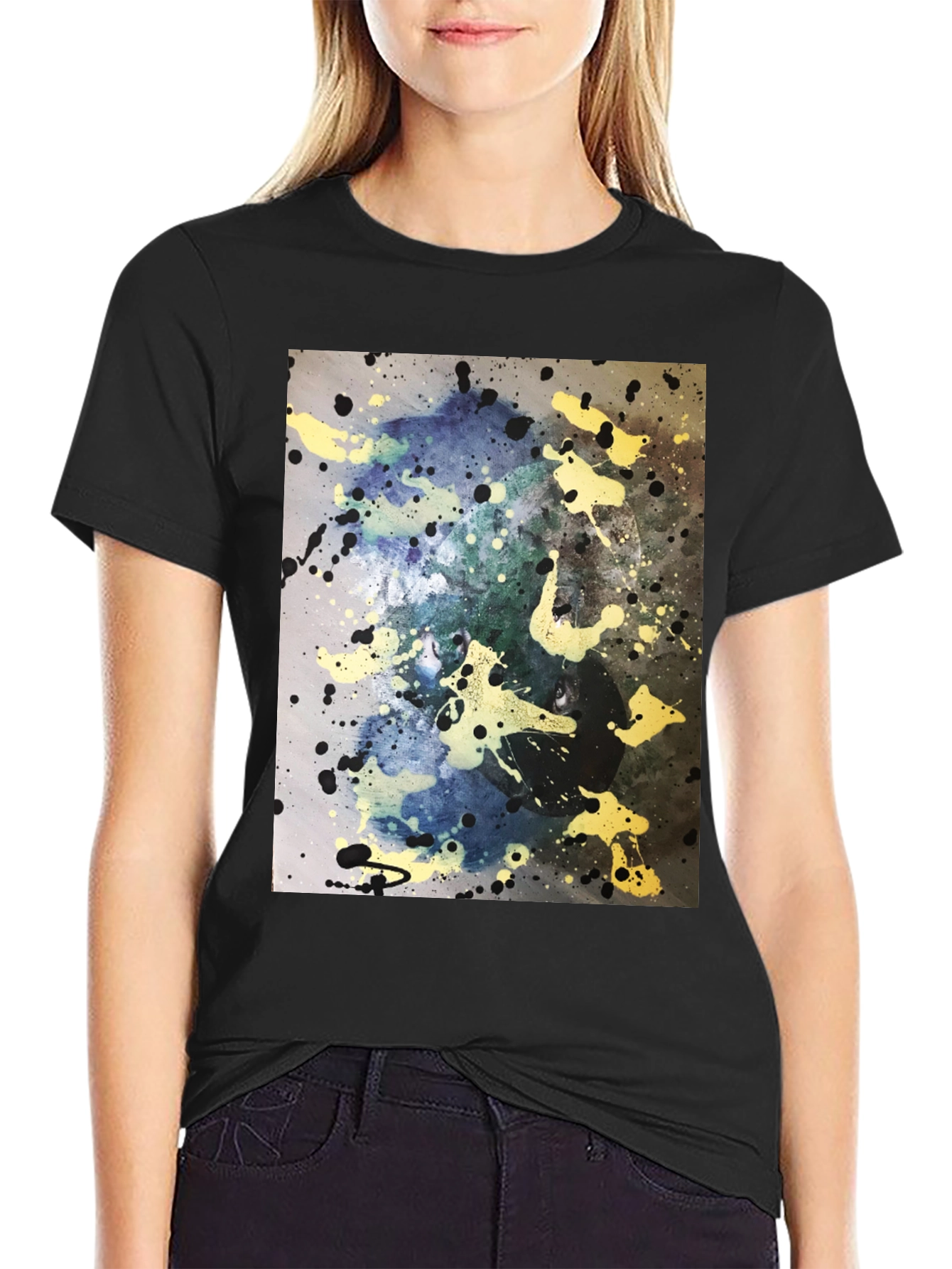 Abstract Splatter Art Black T-Shirt