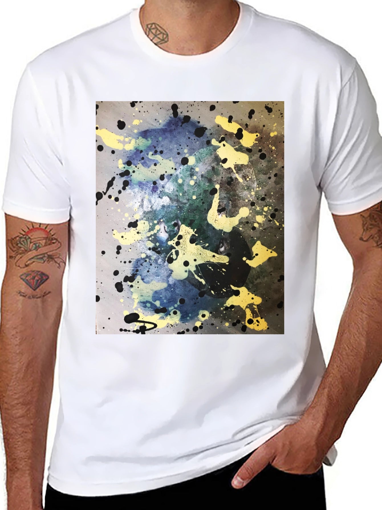 Abstract Splatter Art Black T-Shirt
