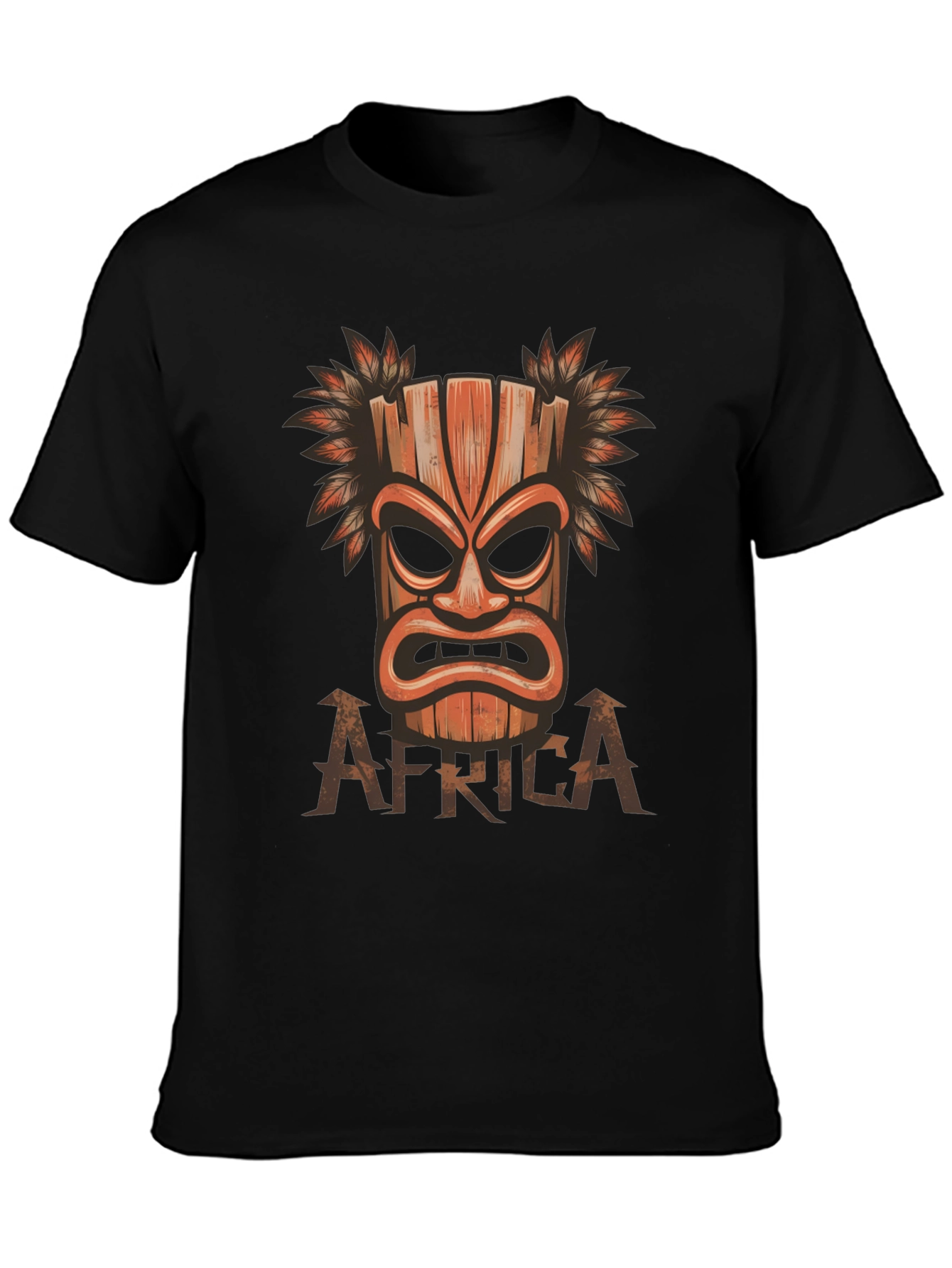 Tribal Mask Graphic Print Black T-shirt