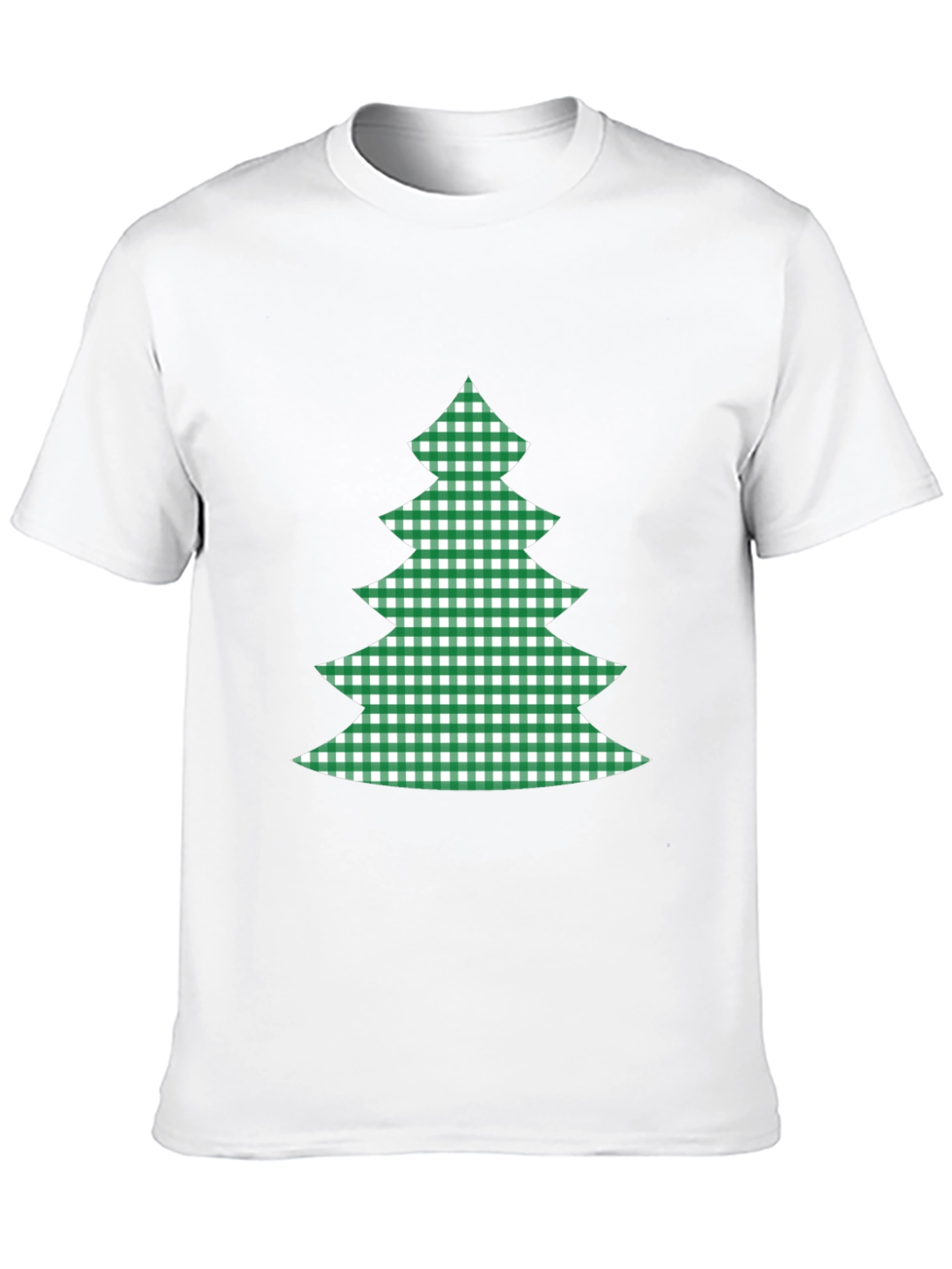 Festive Plaid Christmas Tree Graphic Tee - Black