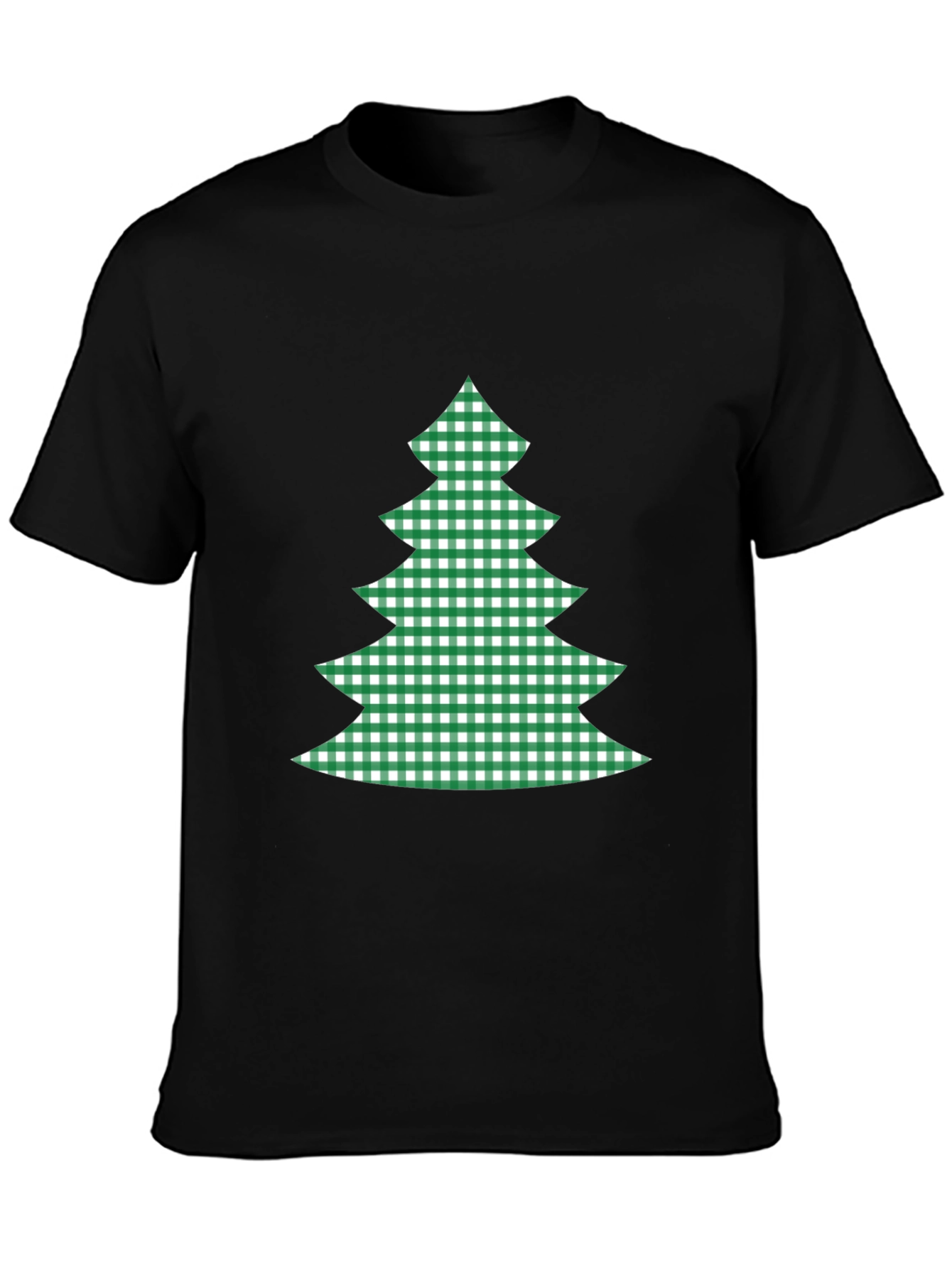 Festive Plaid Christmas Tree Graphic Tee - Black