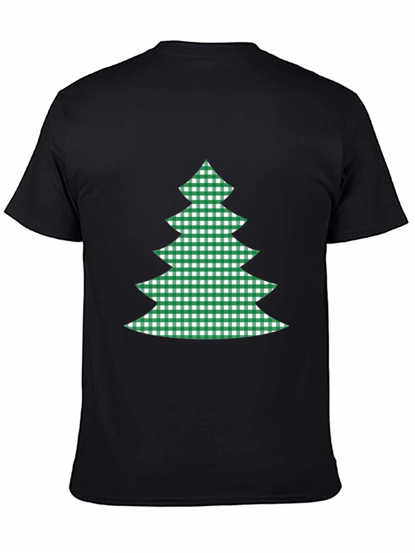 Festive Plaid Christmas Tree Graphic Tee - Black