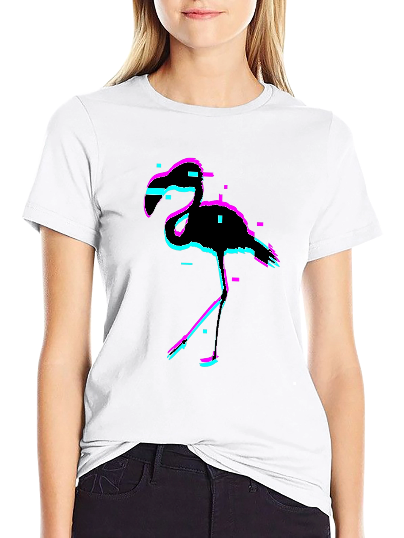 Glitch Flamingo Black T-Shirt