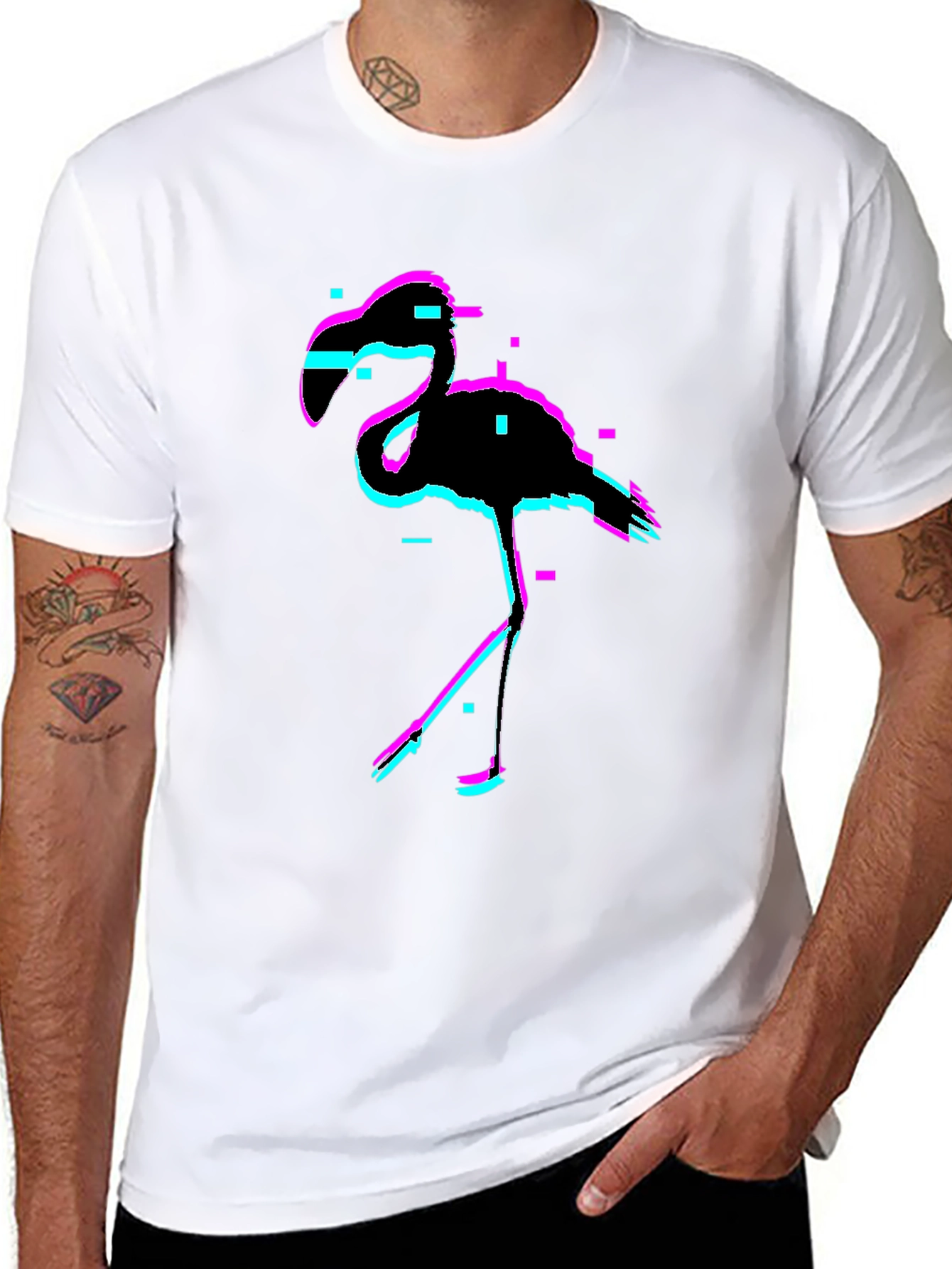 Glitch Flamingo Black T-Shirt