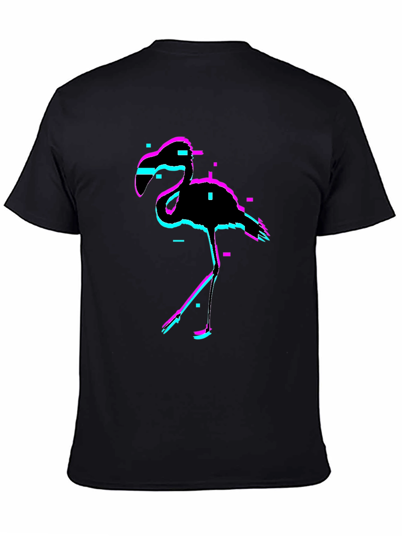 Glitch Flamingo Black T-Shirt