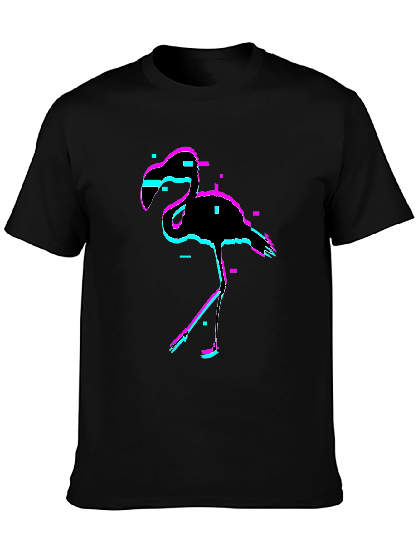 Glitch Flamingo Black T-Shirt
