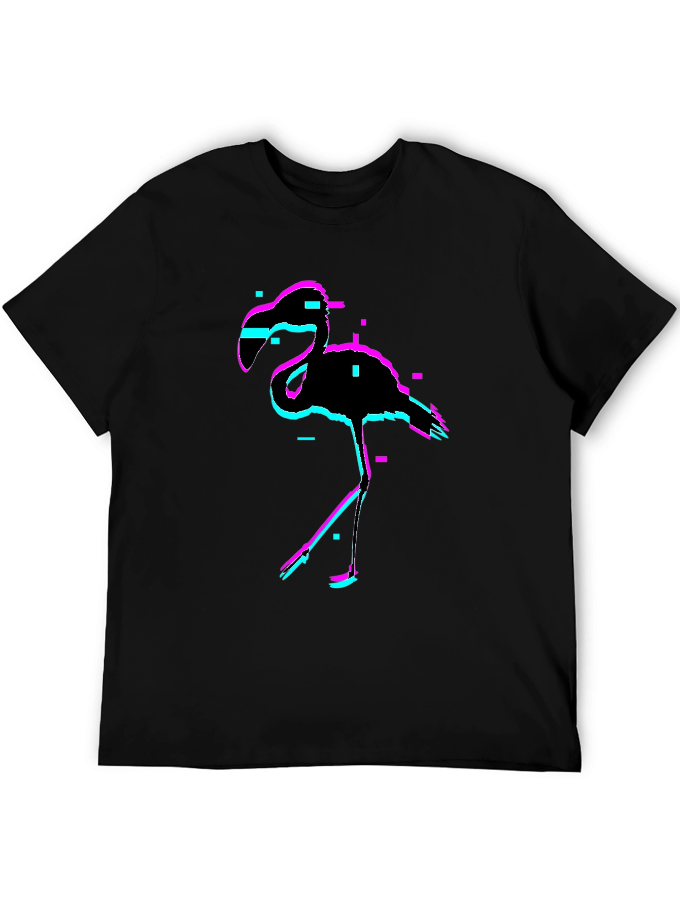 Glitch Flamingo Black T-Shirt