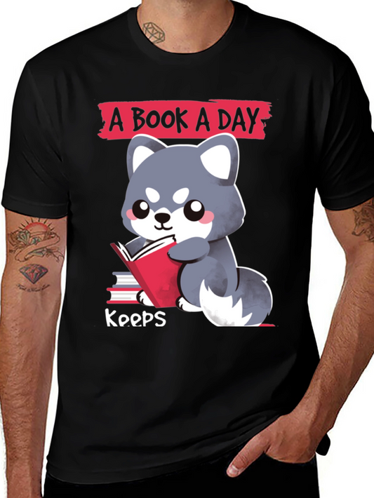 A Book A Day T-Shirt Cute Reading Dog Design