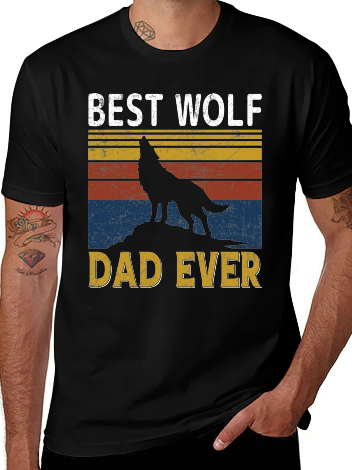 Best Wolf Dad Ever Graphic Tee - Black T-Shirt