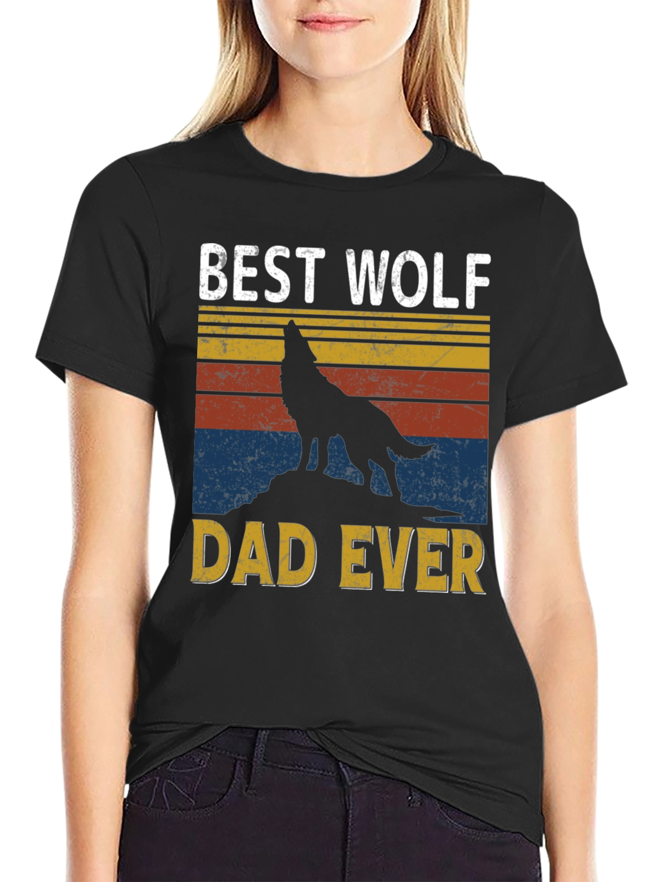 Best Wolf Dad Ever Graphic Tee - Black T-Shirt