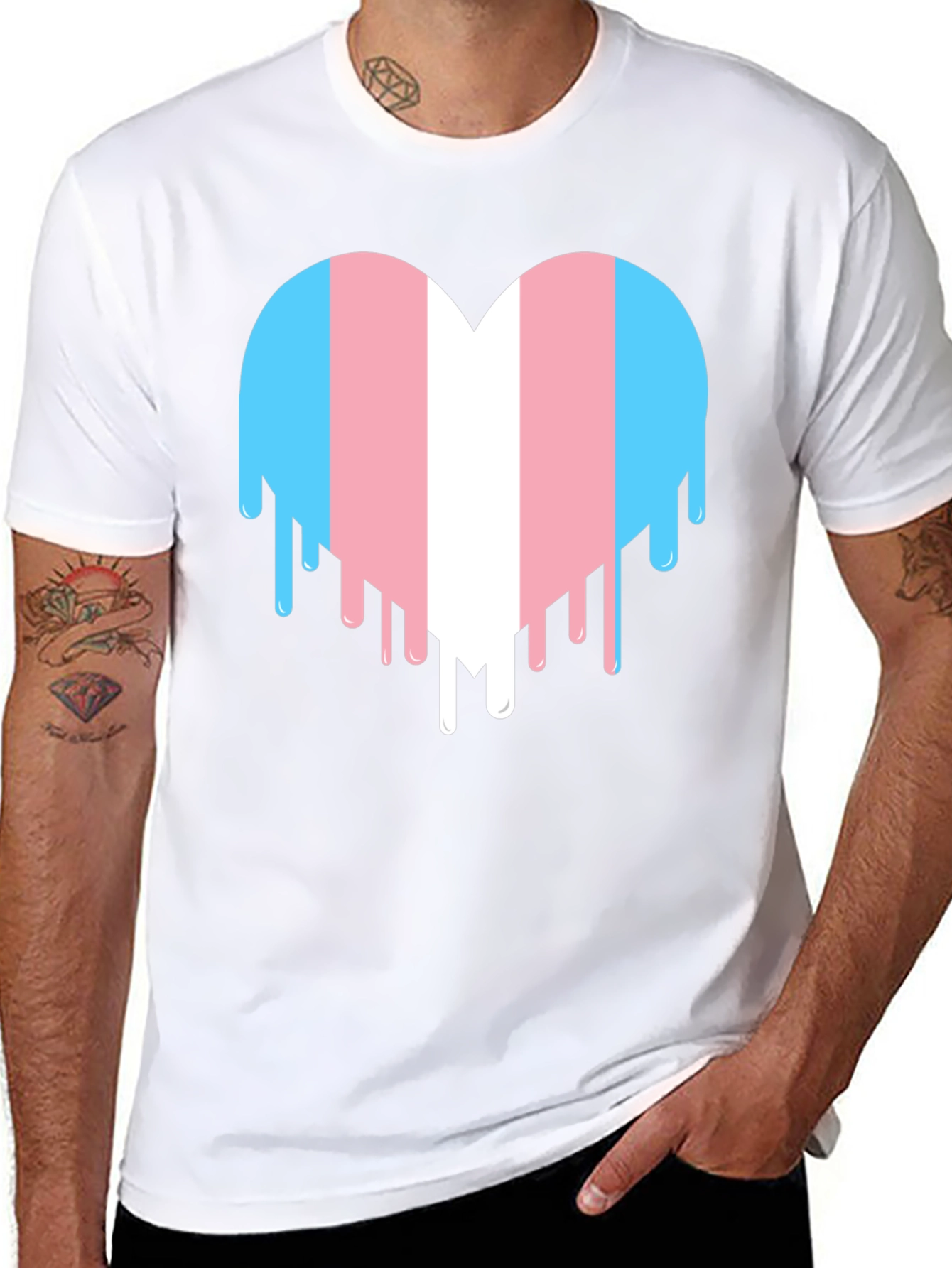 Transgender Pride Heart Drip Graphic T-Shirt