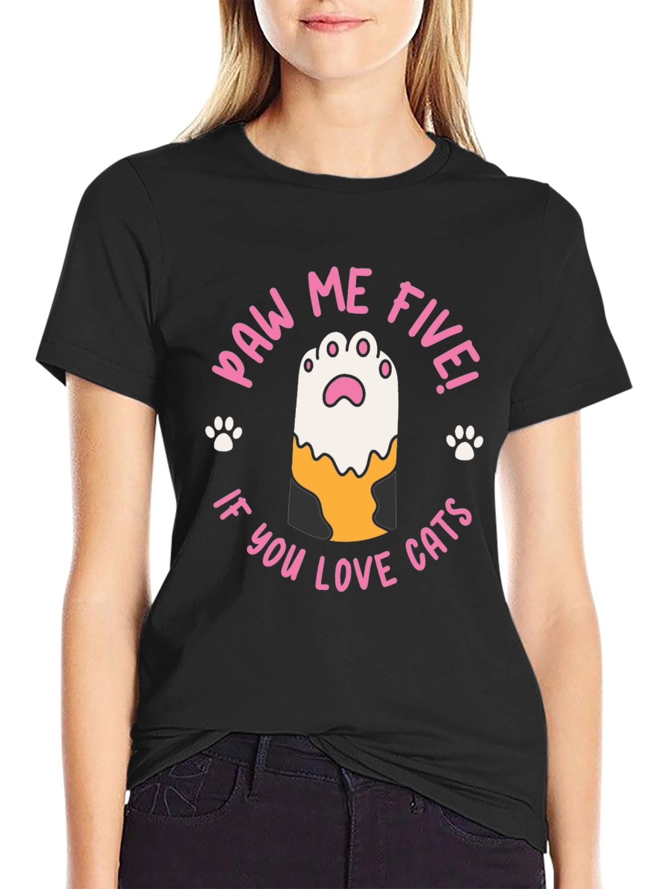 Paw Me Five! Cat Lovers Black T-Shirt