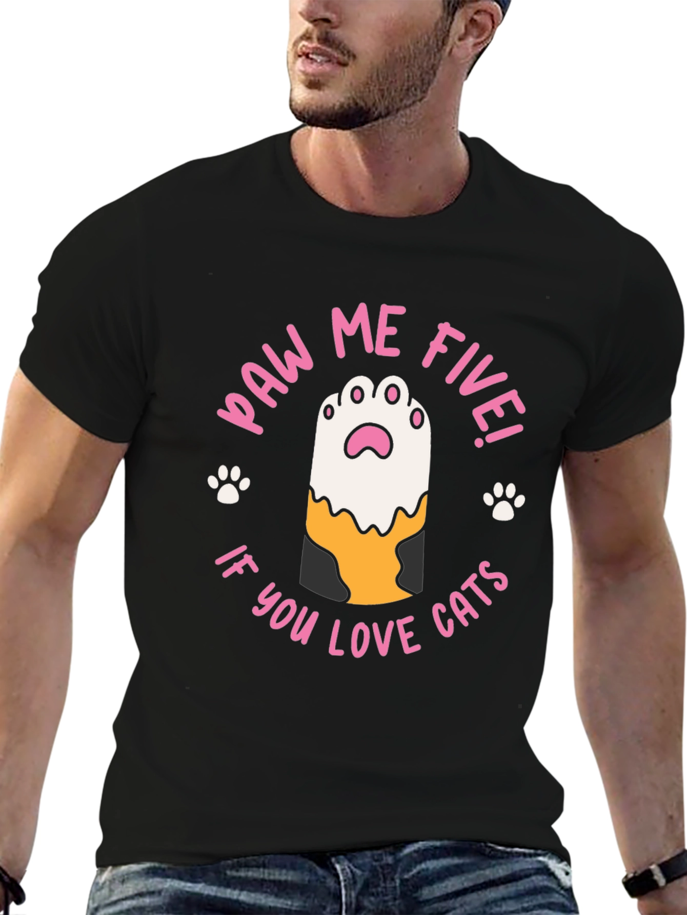 Paw Me Five! Cat Lovers Black T-Shirt