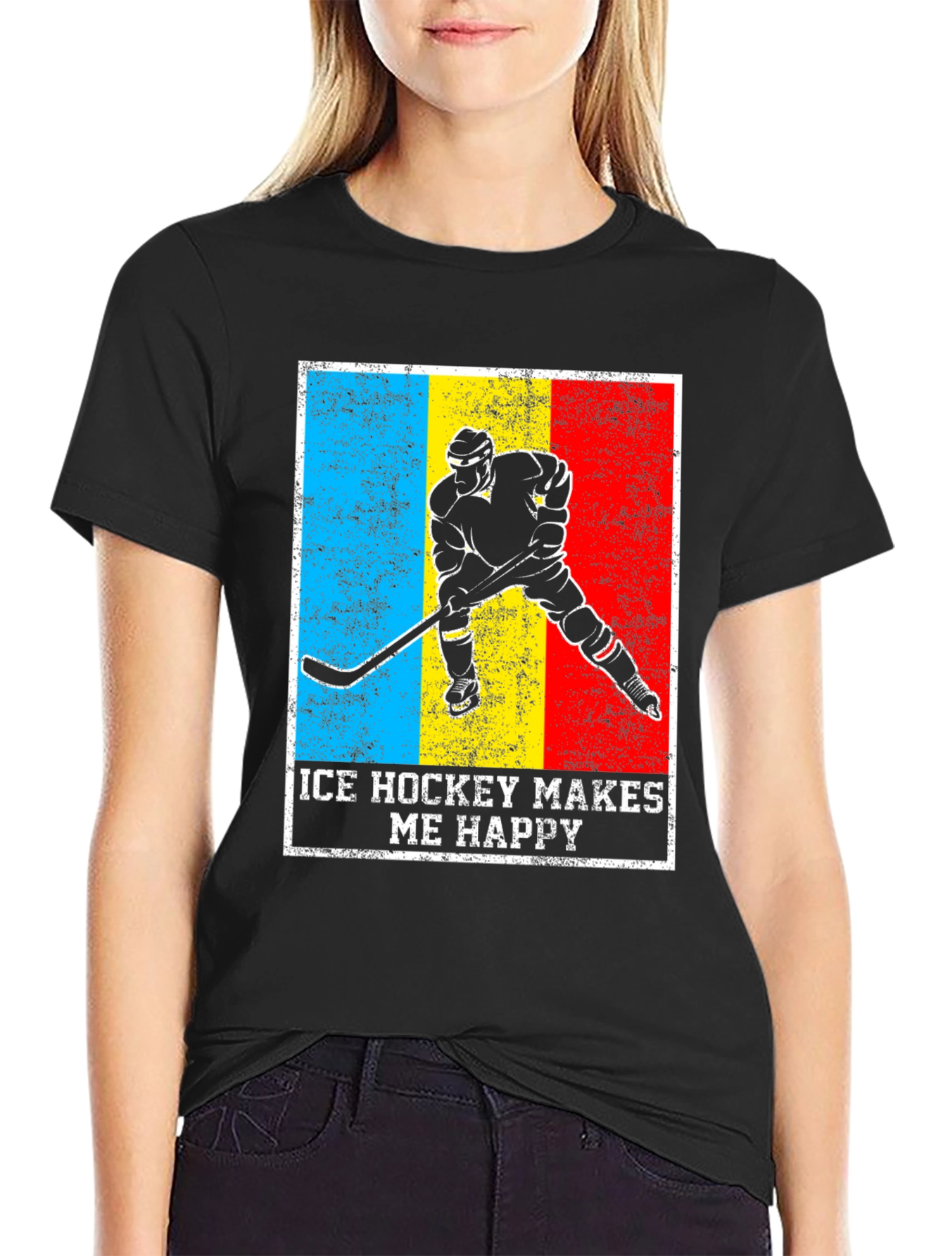 Ice Hockey Makes Me Happy Graphic Tee