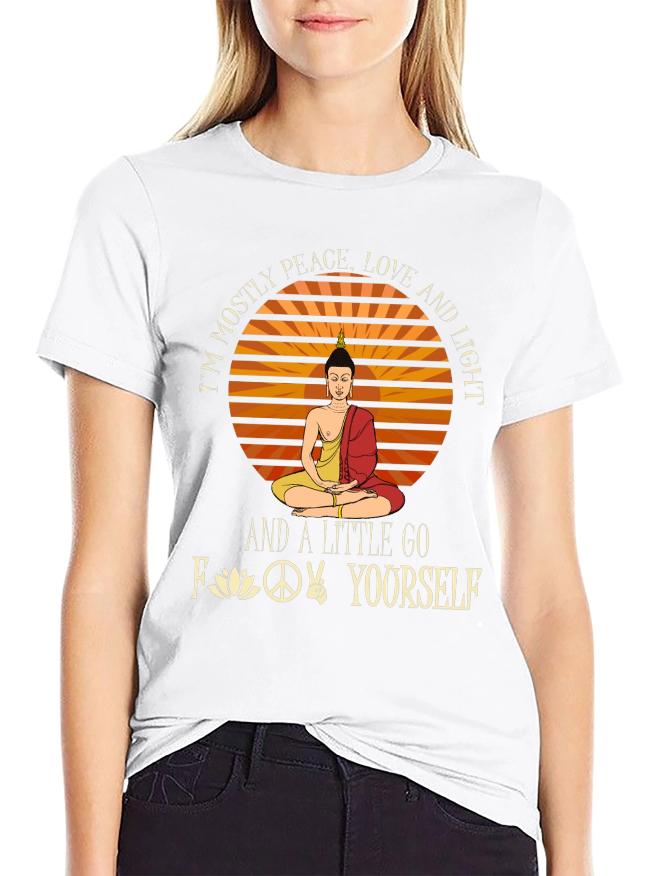 Peace Love Light Graphic T-Shirt - Buddha Design