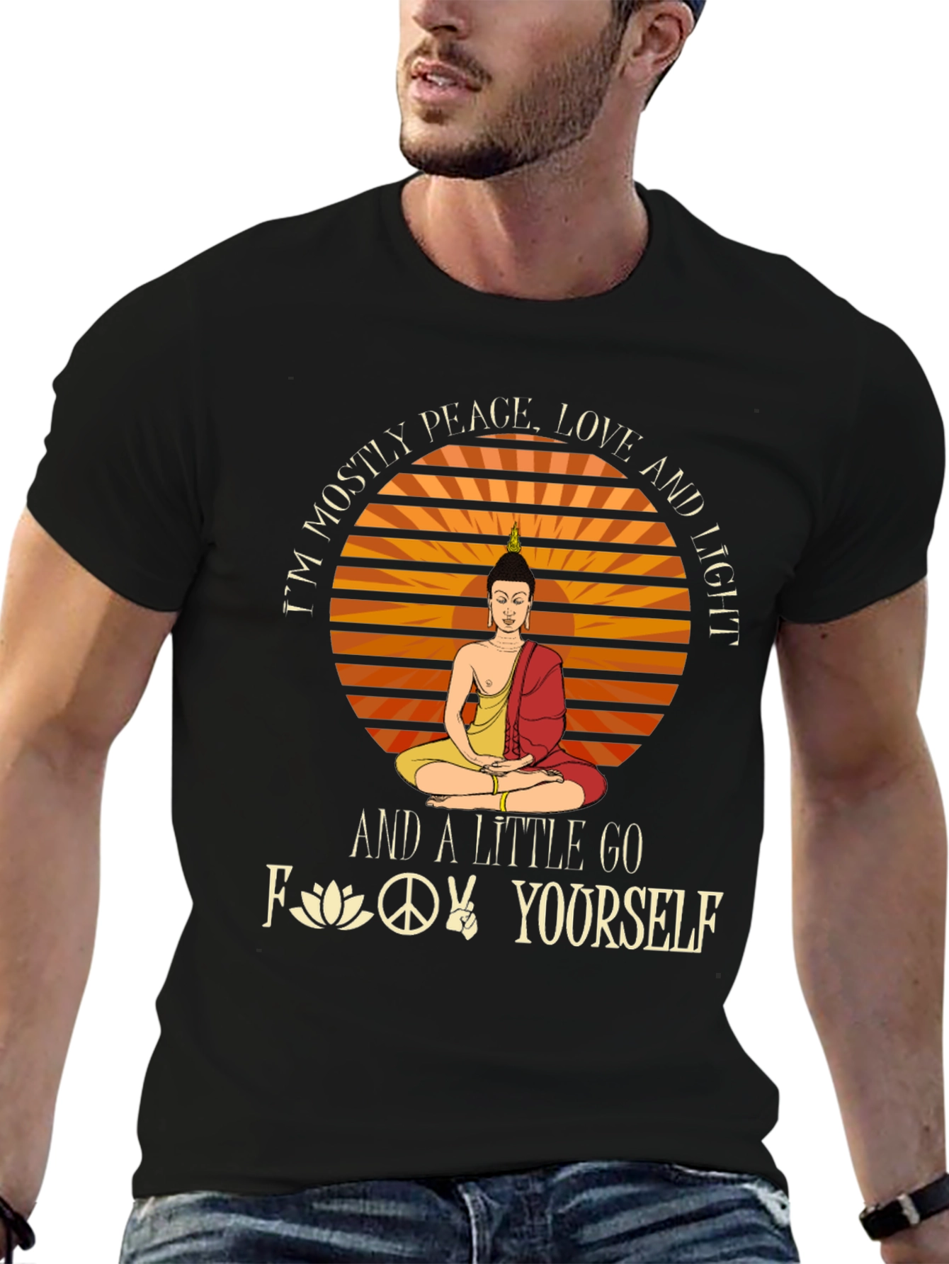 Peace Love Light Graphic T-Shirt - Buddha Design