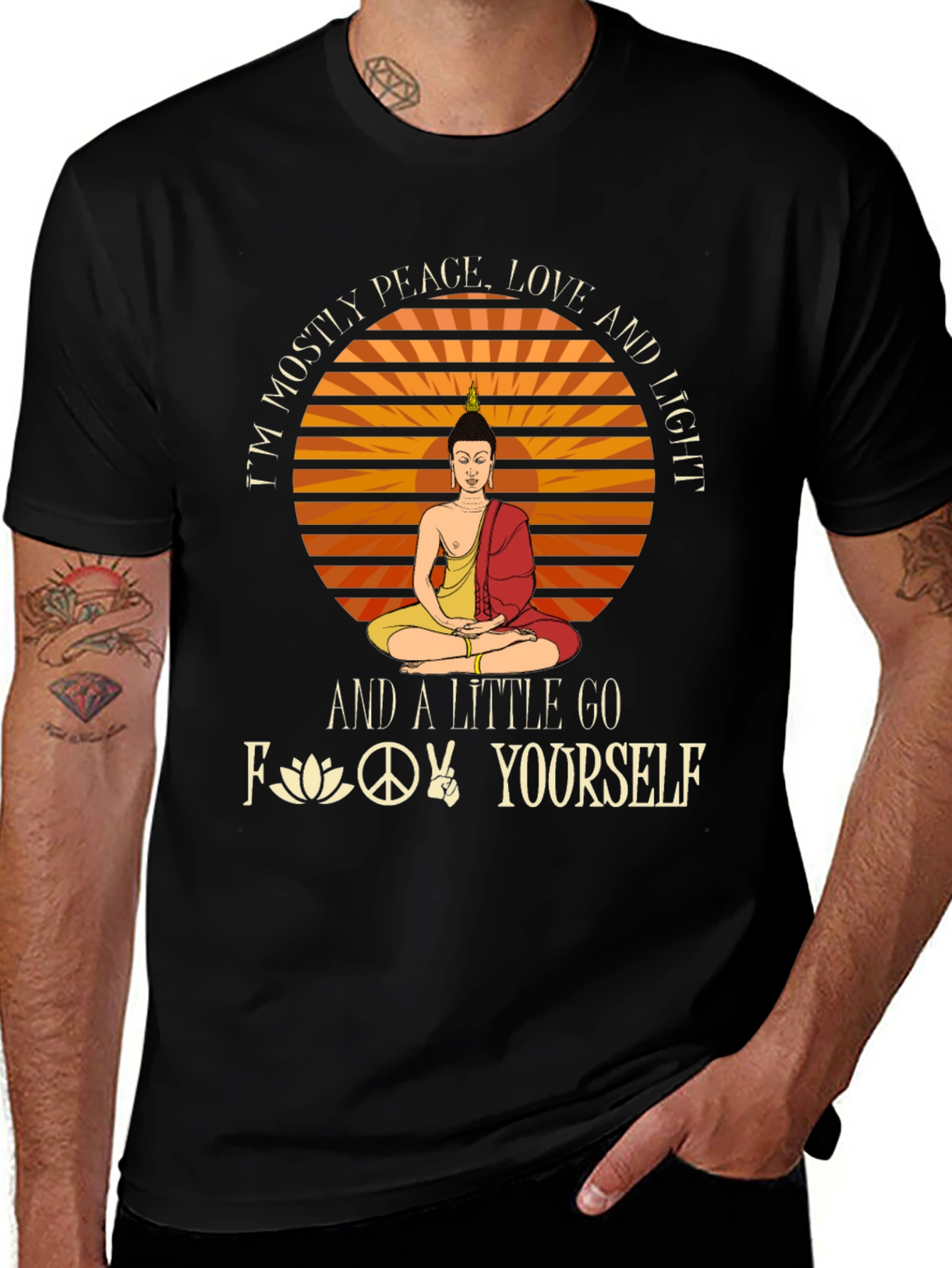 Peace Love Light Graphic T-Shirt - Buddha Design
