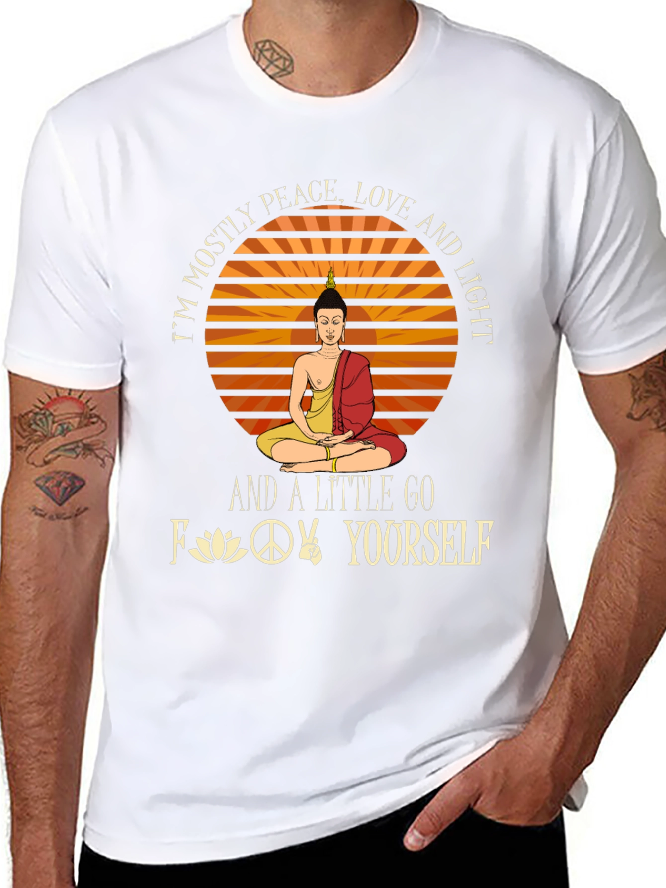 Peace Love Light Graphic T-Shirt - Buddha Design