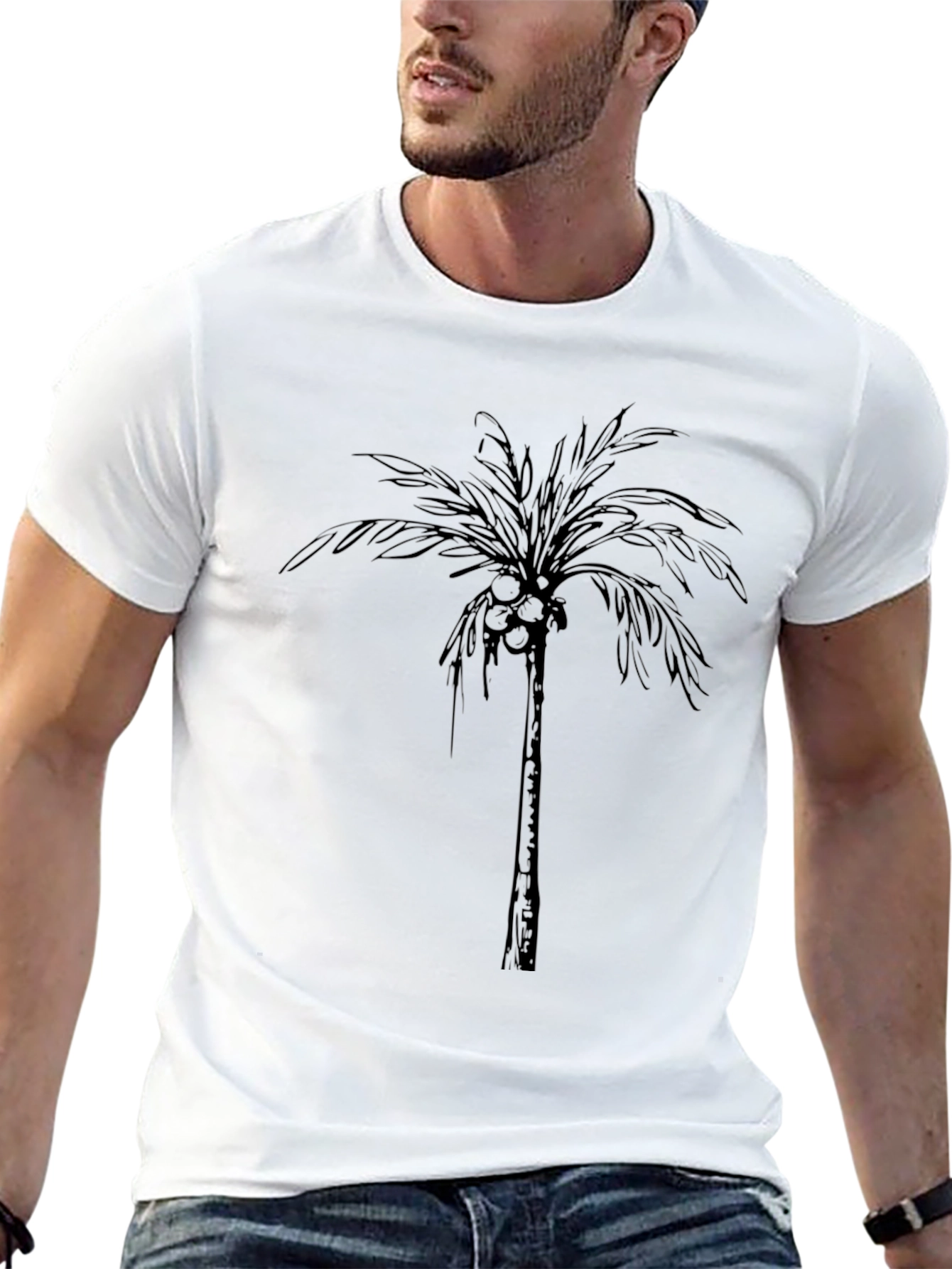 Mens Black Palm Tree Graphic T-Shirt