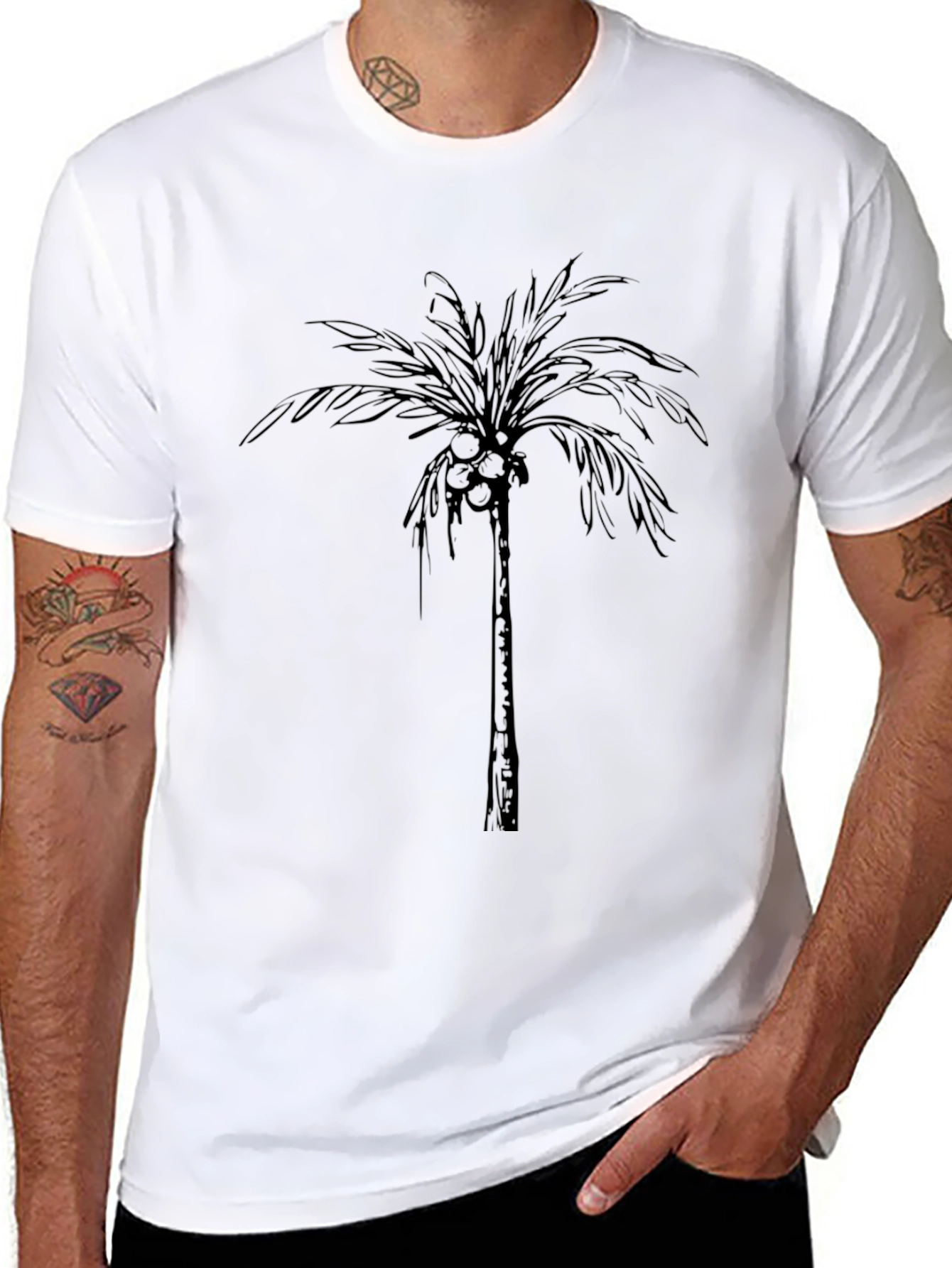 Mens Black Palm Tree Graphic T-Shirt