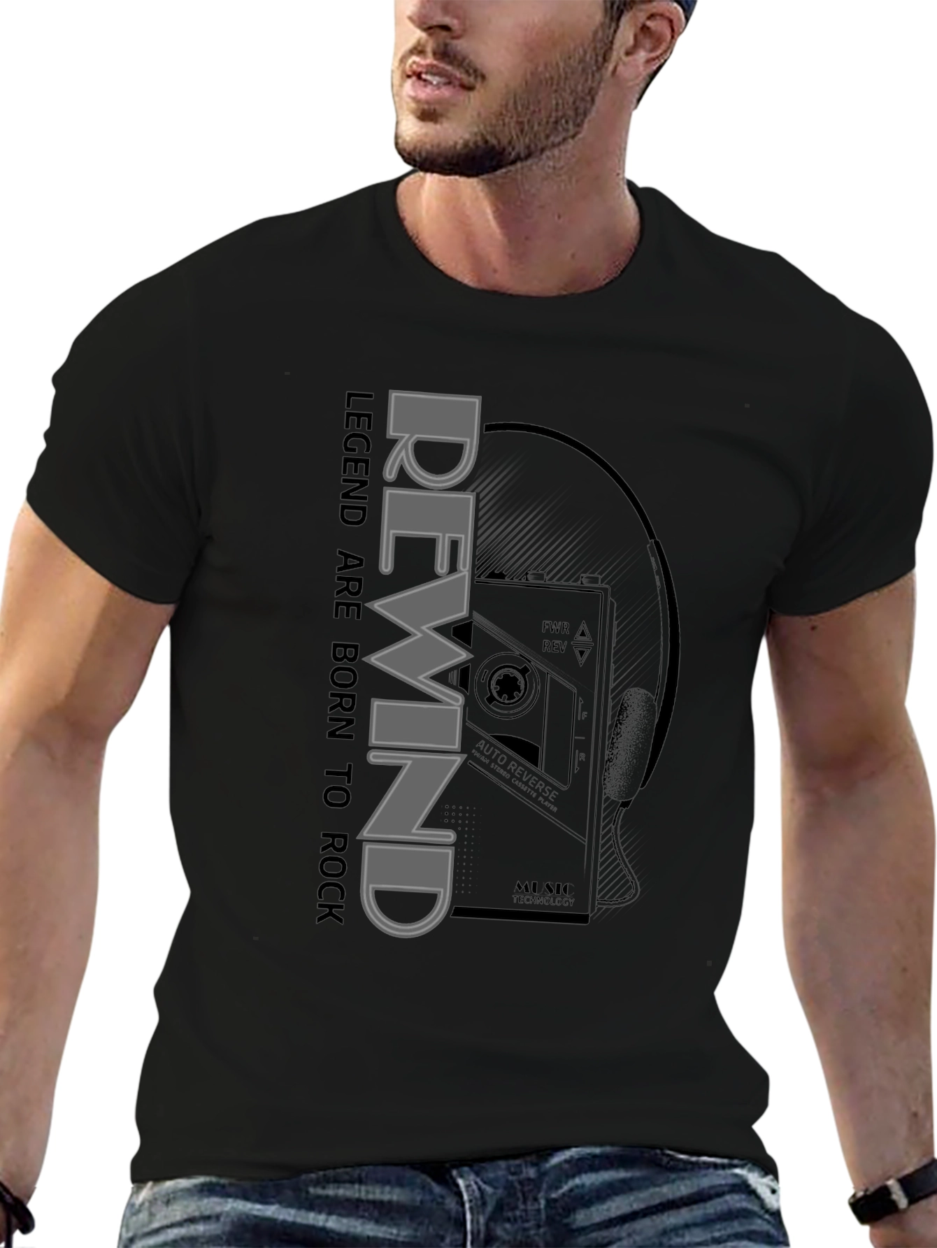 Rewind Legend Tee - Retro Cassette Player Graphic T-Shirt