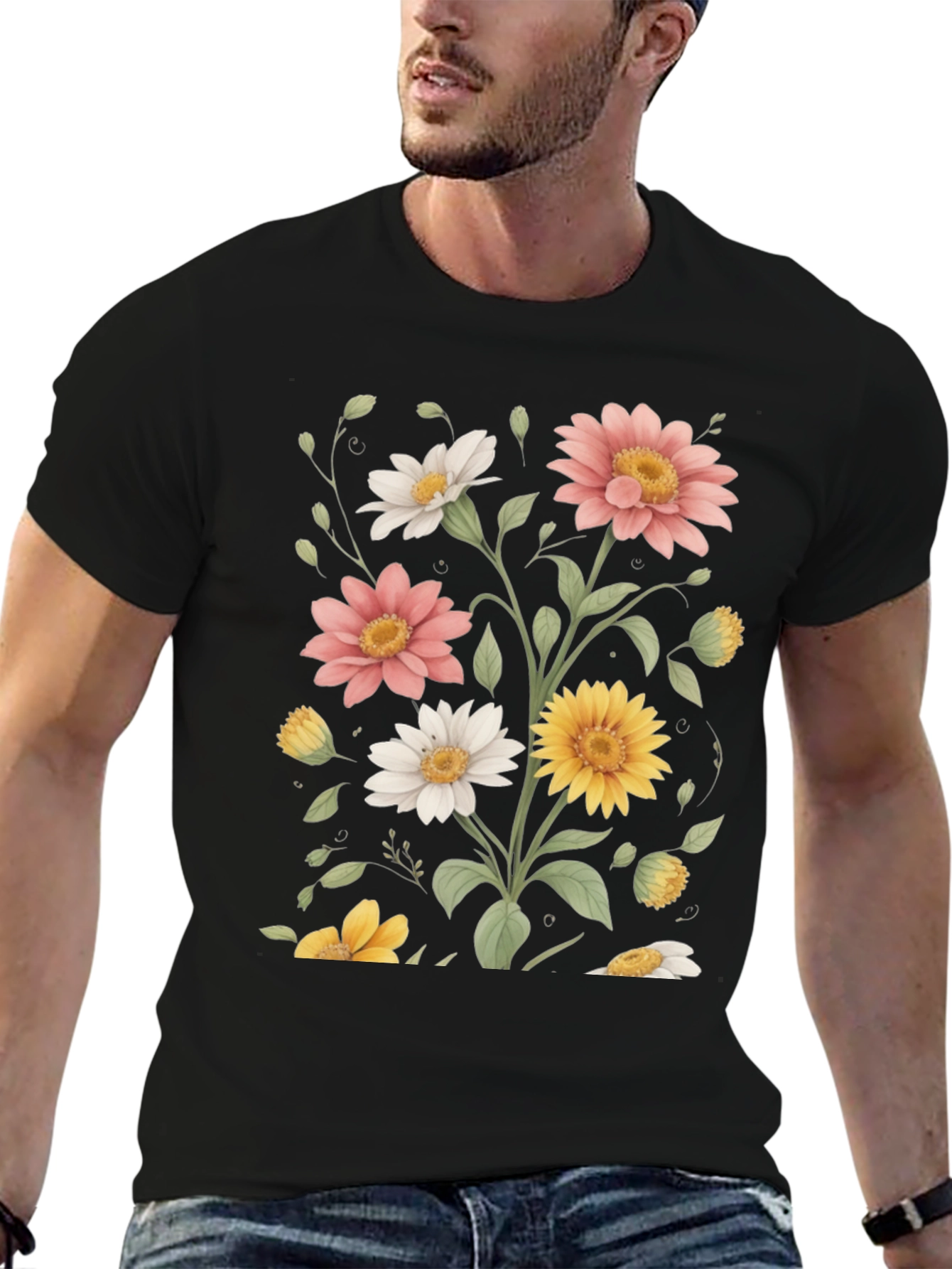 Floral Print T-Shirt - Botanical Design