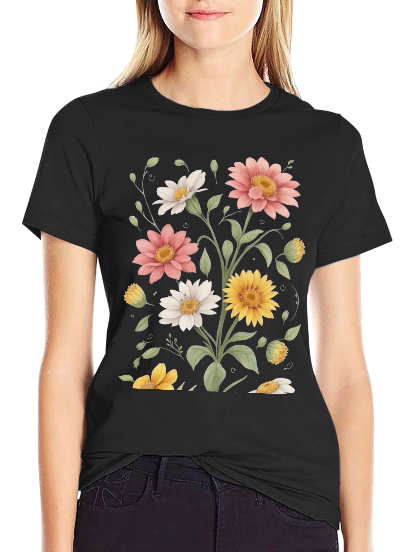 Floral Print T-Shirt - Botanical Design