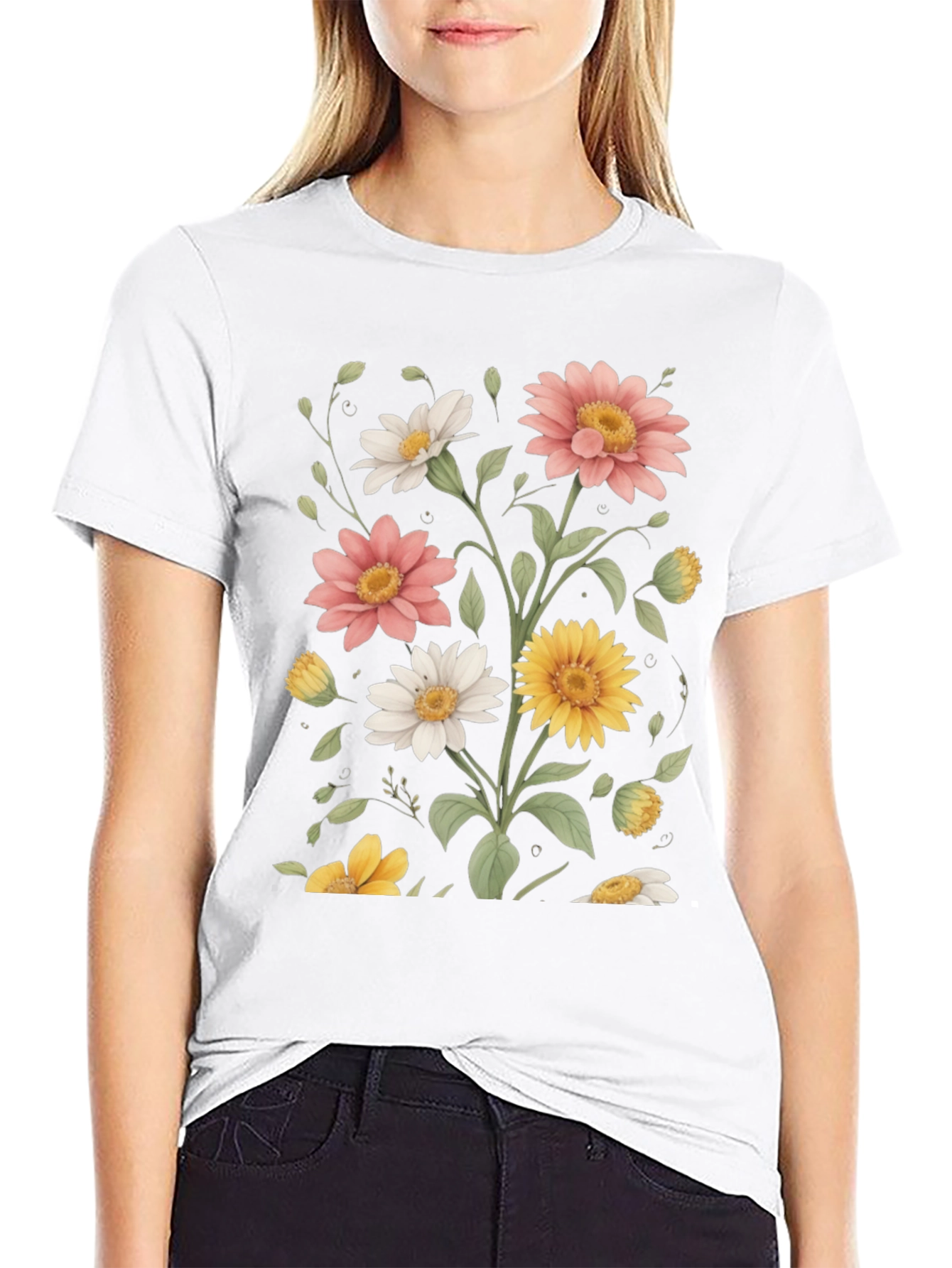 Floral Print T-Shirt - Botanical Design