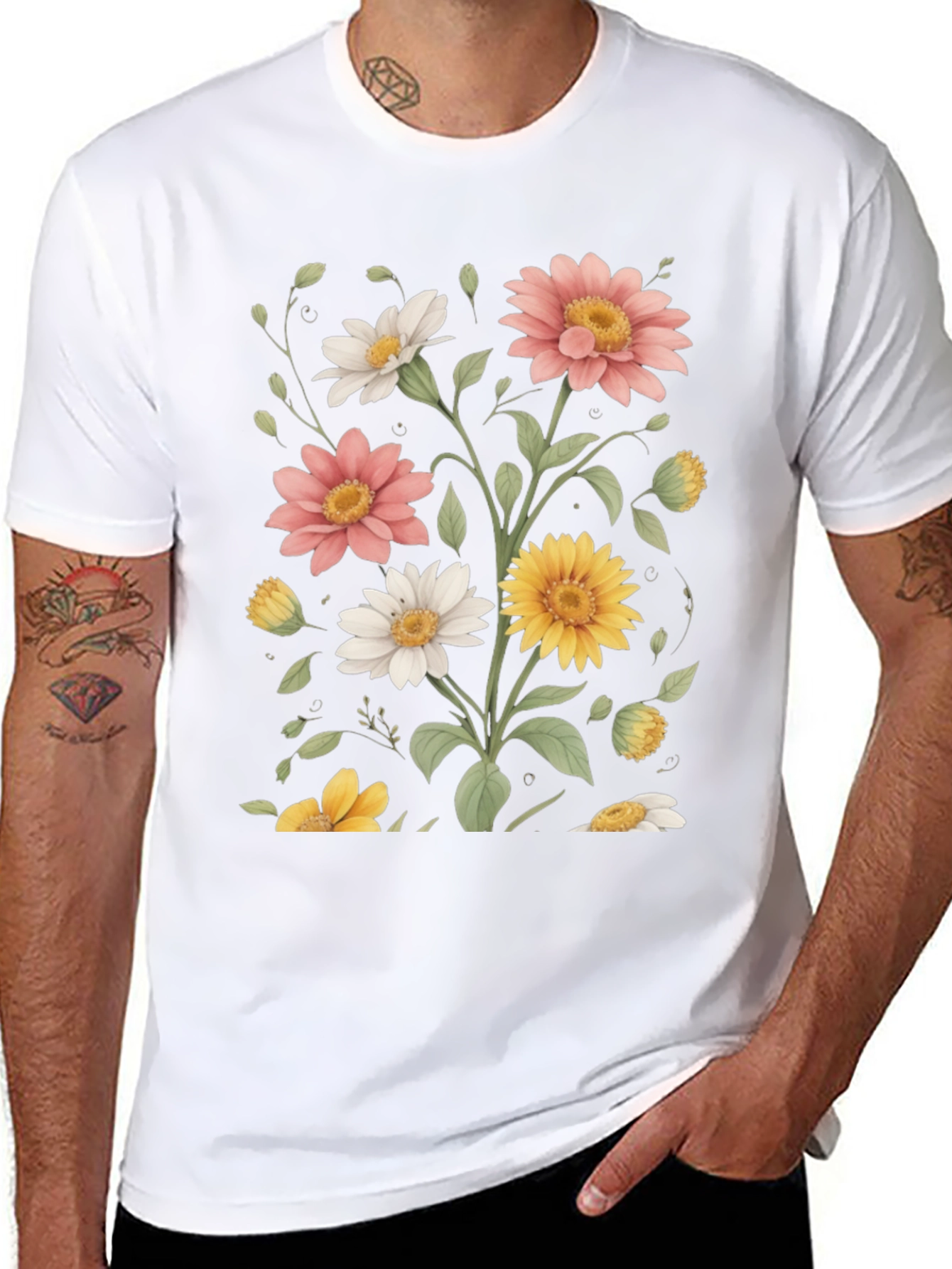 Floral Print T-Shirt - Botanical Design