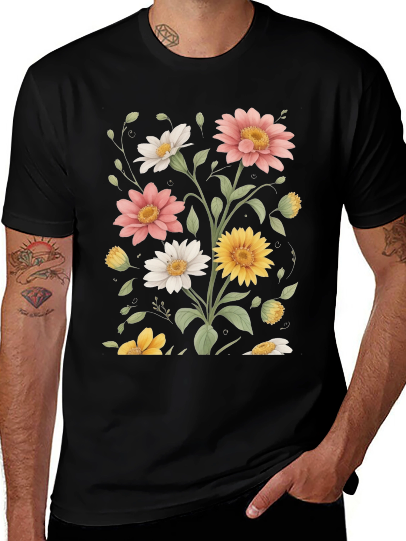 Floral Print T-Shirt - Botanical Design