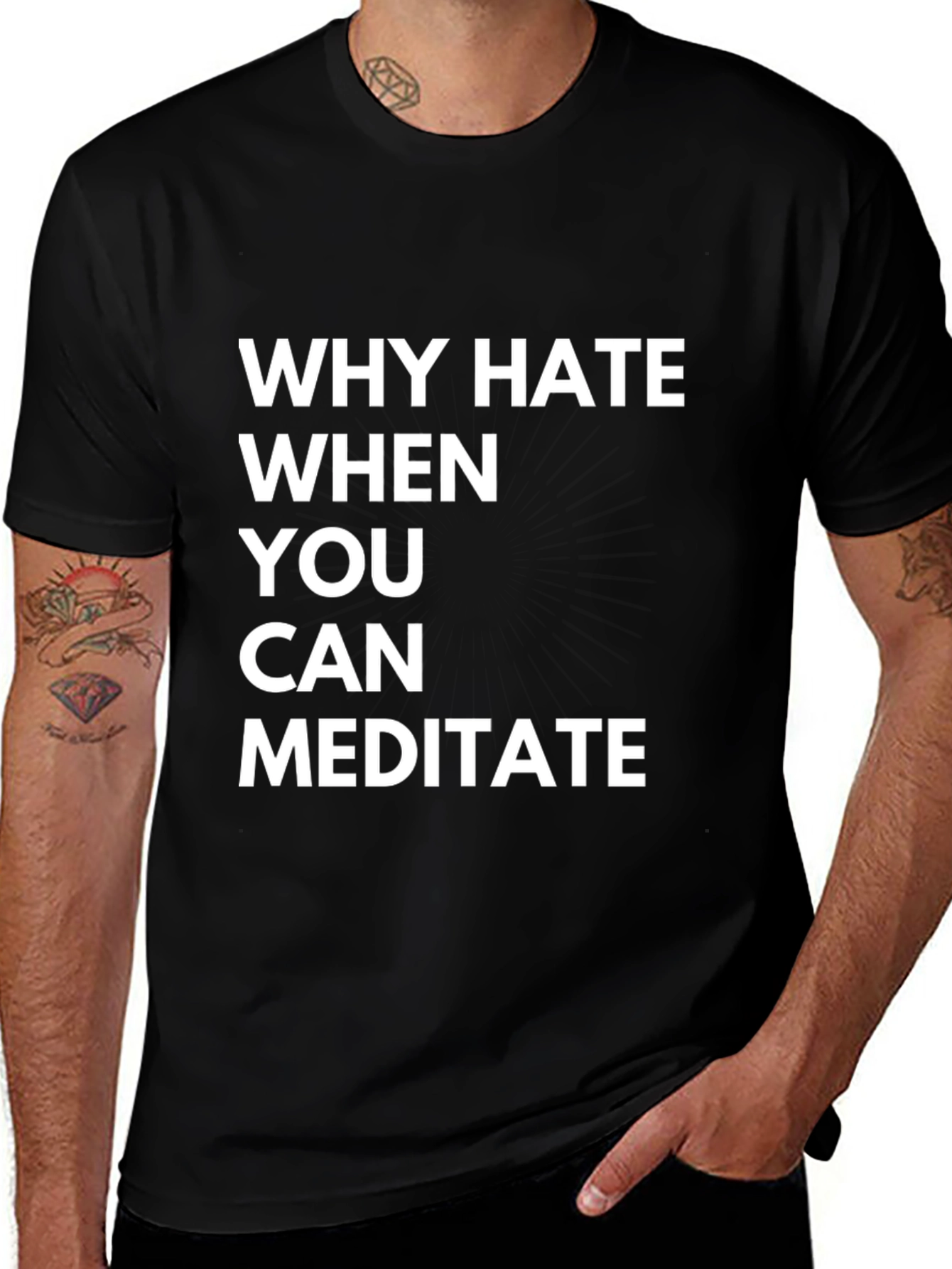 Why Hate Meditate! Black Graphic Tee Shirt