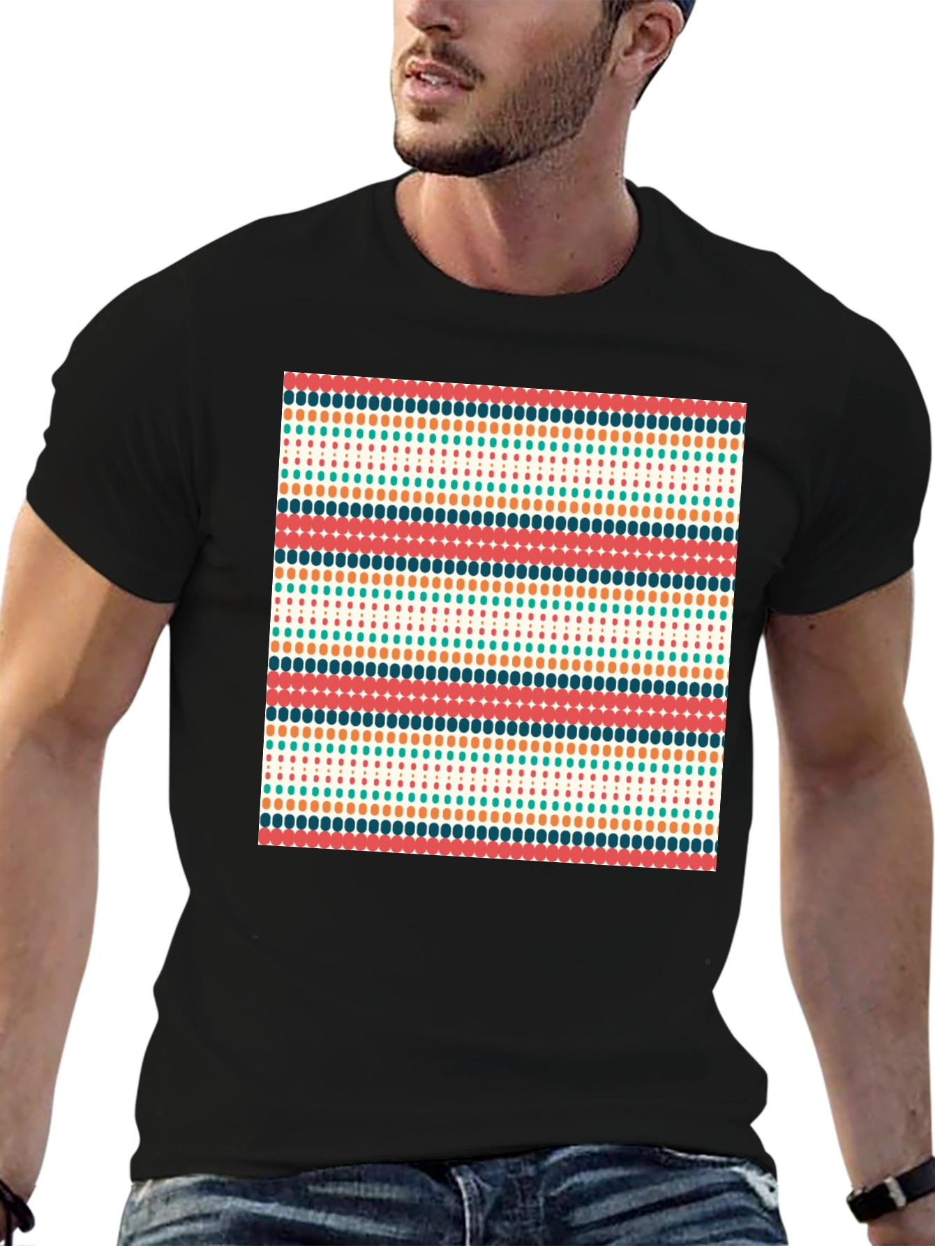 Retro Stripe Pattern Tee - Stylish Black T-Shirt