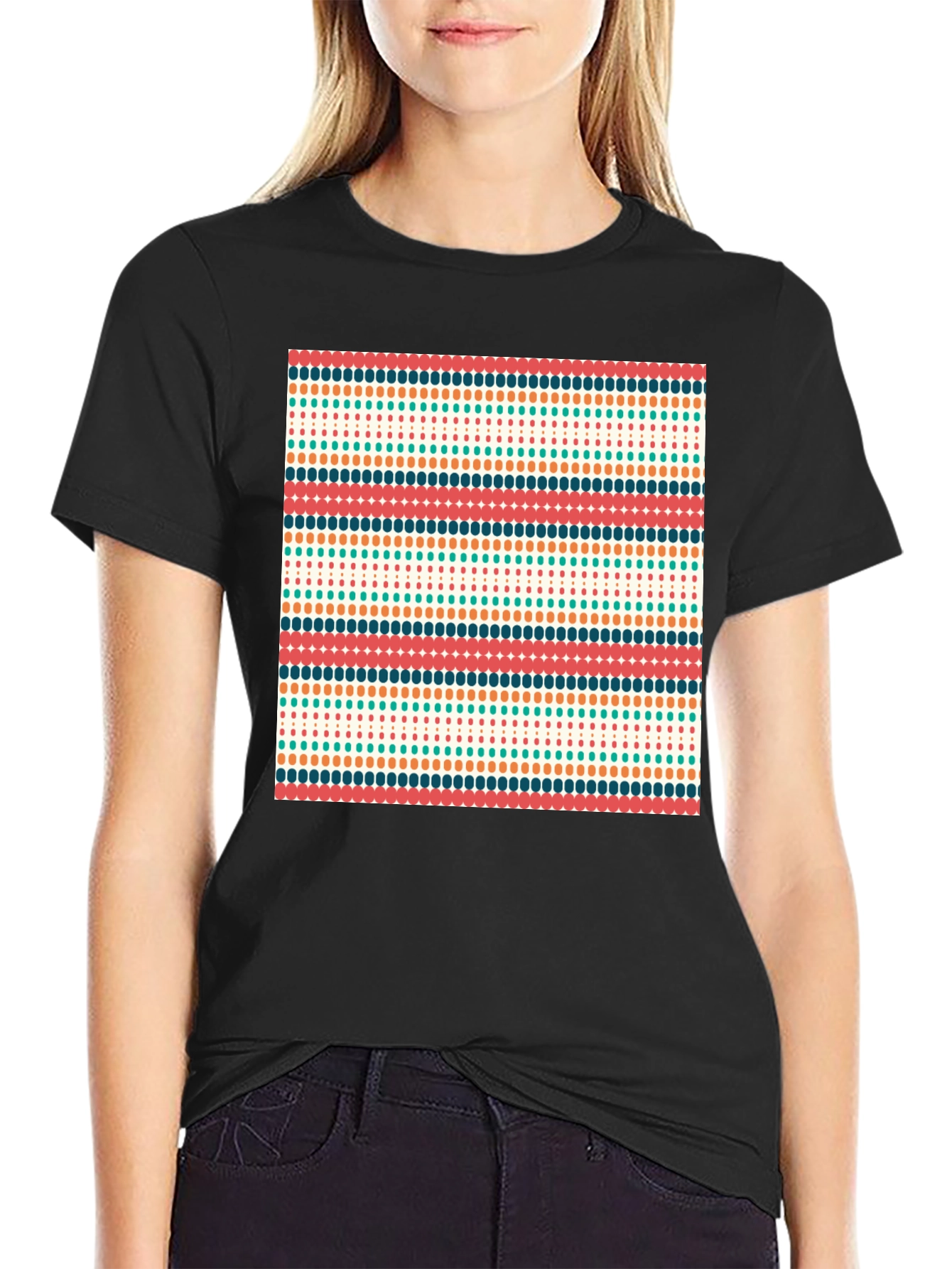 Retro Stripe Pattern Tee - Stylish Black T-Shirt