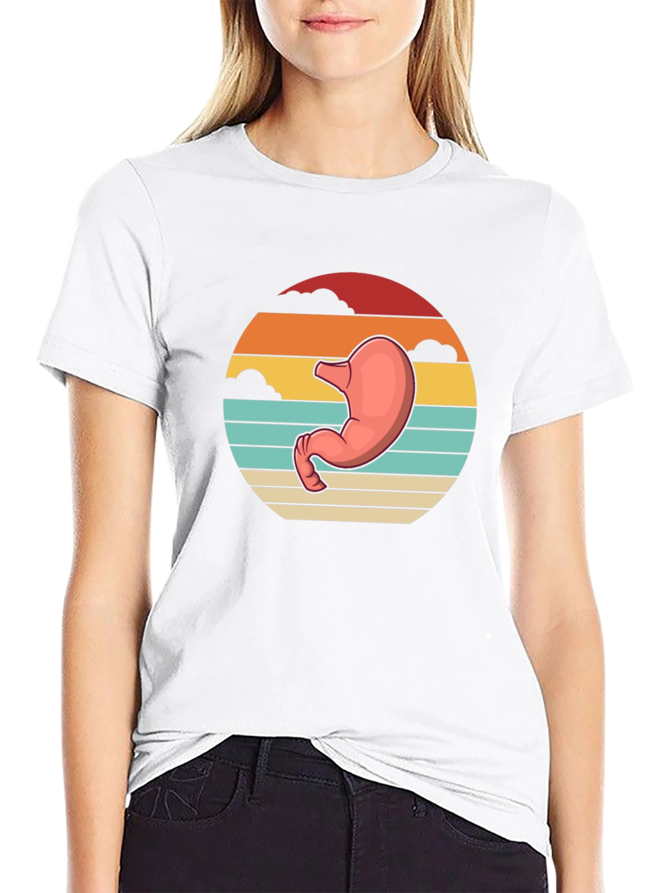 Stomach Anatomy Black T-Shirt - Retro Sunset Graphic Tee