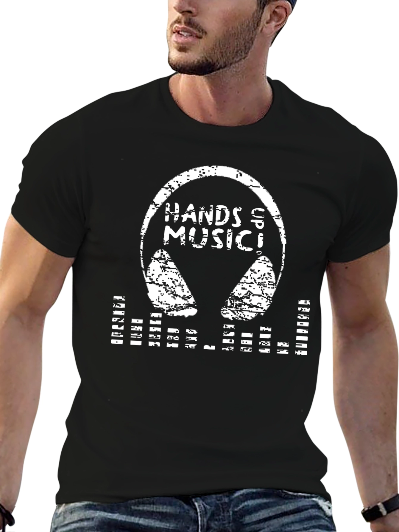 Hands & Music Black T-Shirt - Distressed Graphic Tee