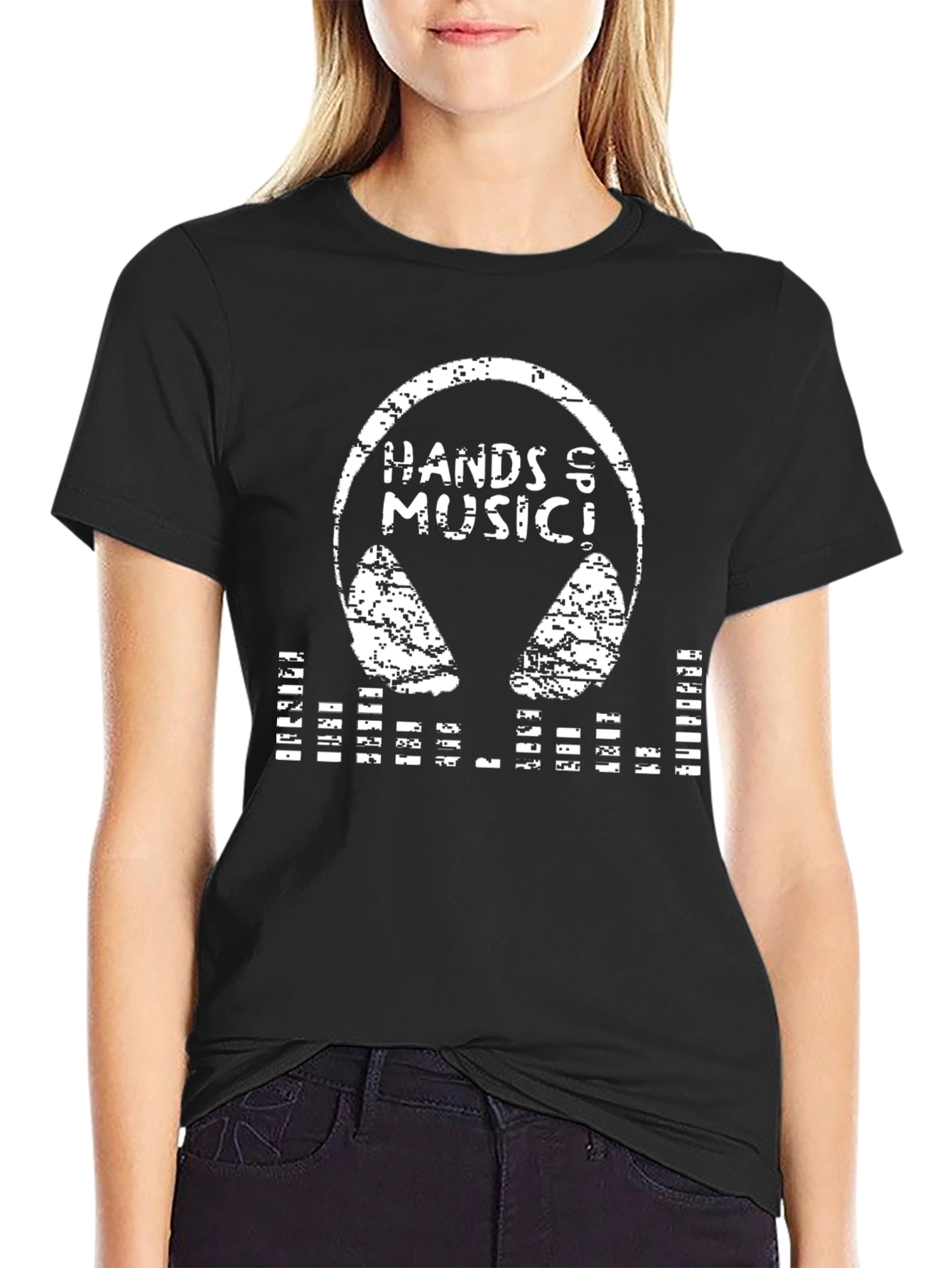 Hands & Music Black T-Shirt - Distressed Graphic Tee