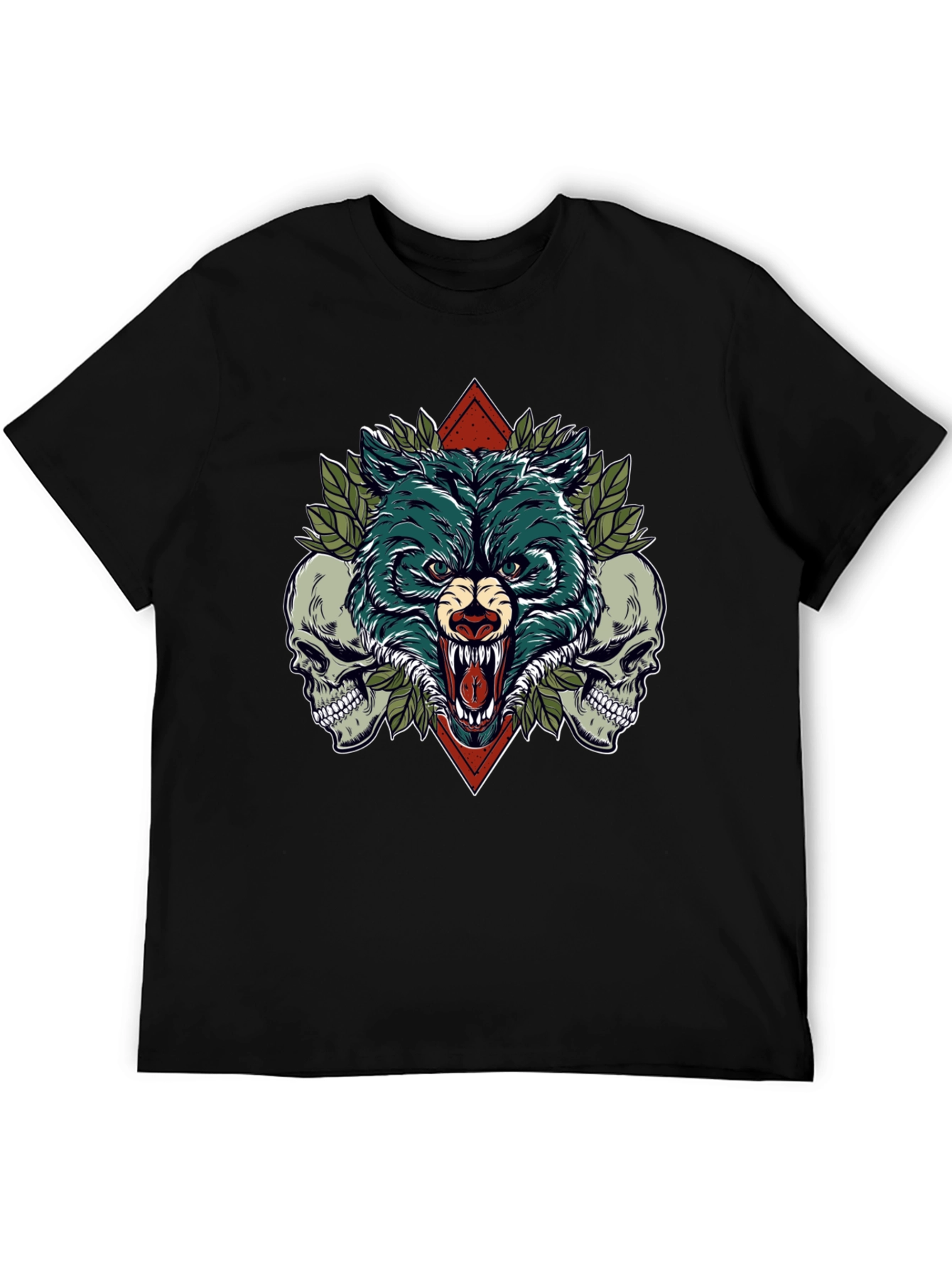 Wolf and Skull Graphic Tee - Black