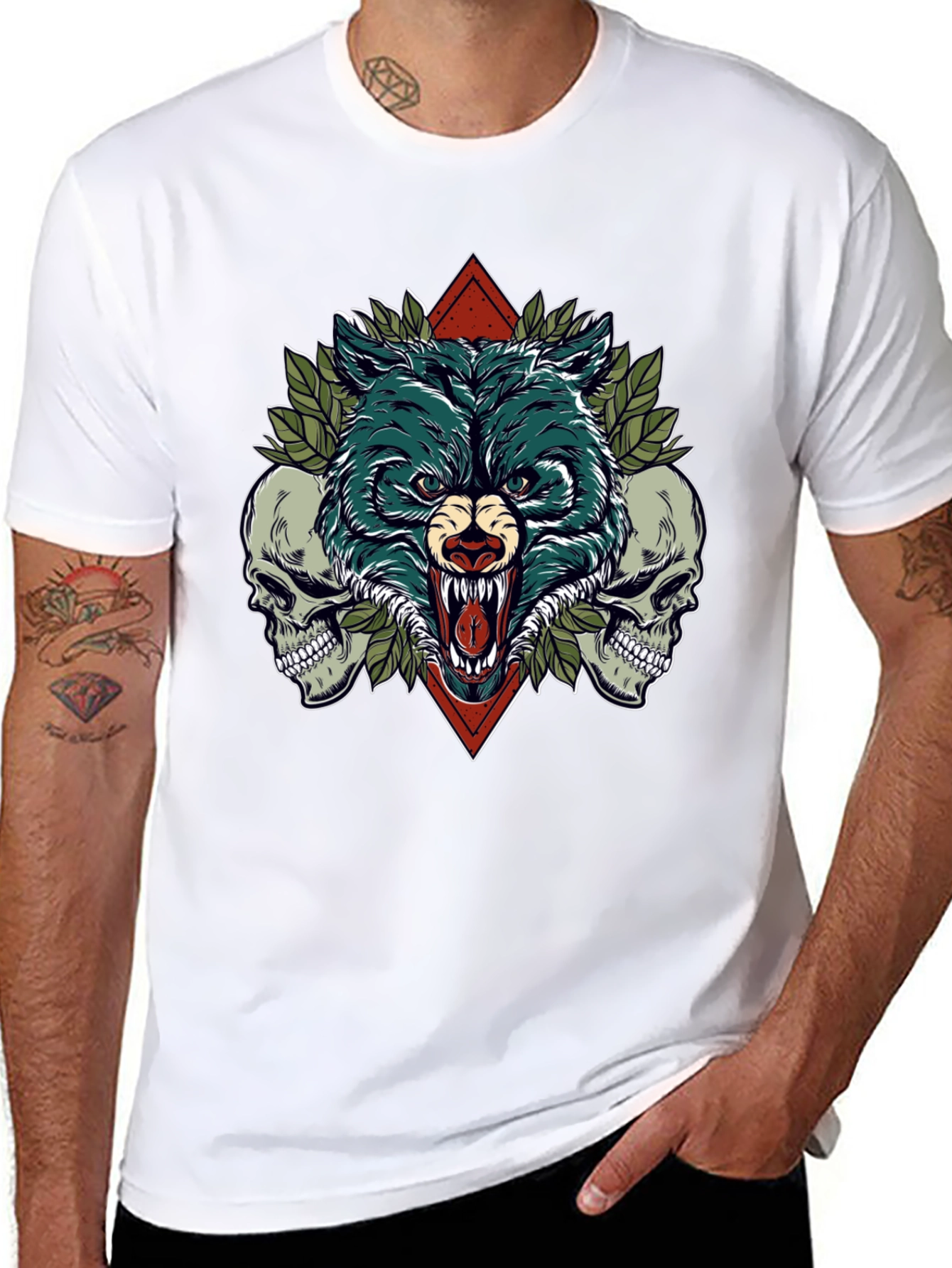 Wolf and Skull Graphic Tee - Black