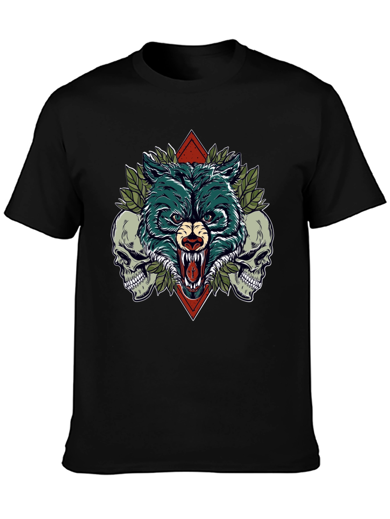 Wolf and Skull Graphic Tee - Black
