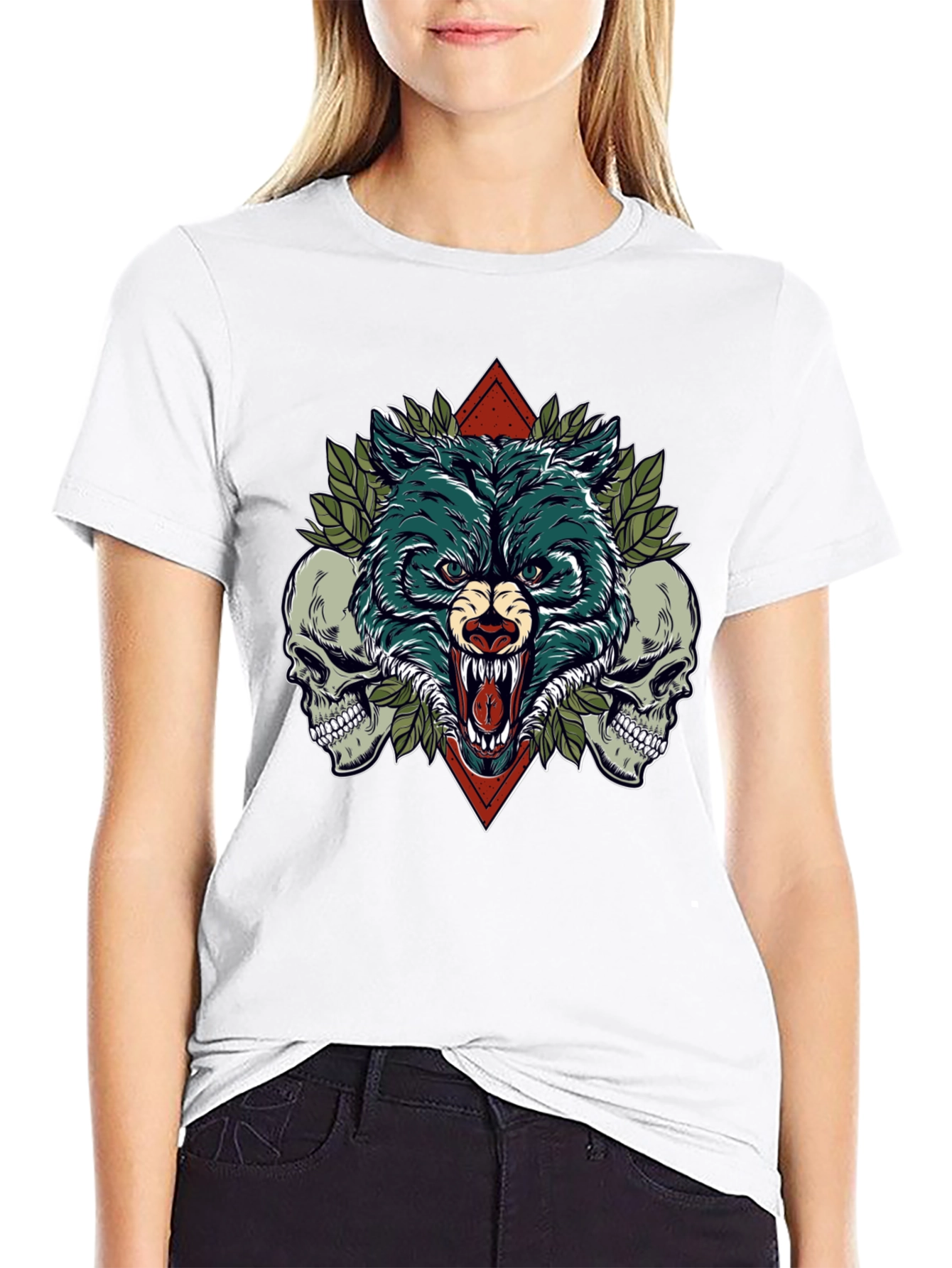 Wolf and Skull Graphic Tee - Black
