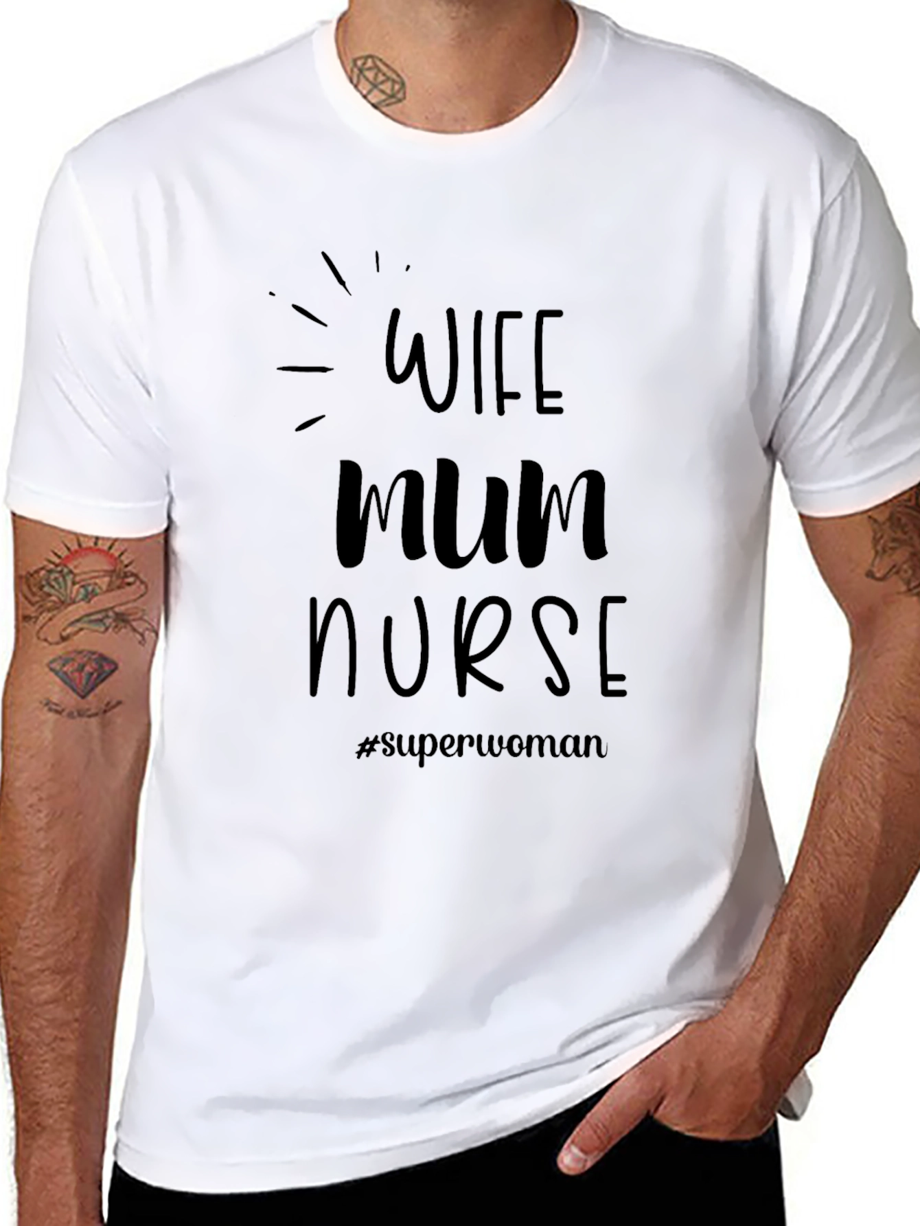 Wife Mum Nurse Superwoman Black T-Shirt