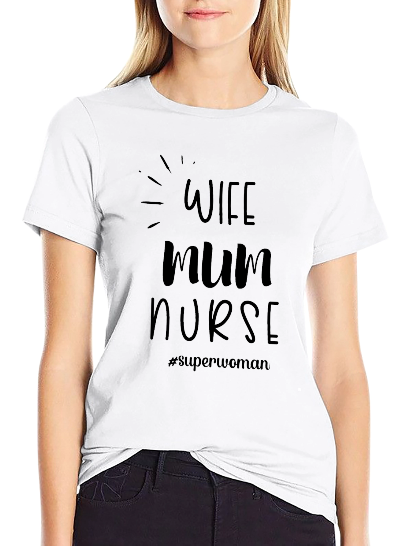 Wife Mum Nurse Superwoman Black T-Shirt