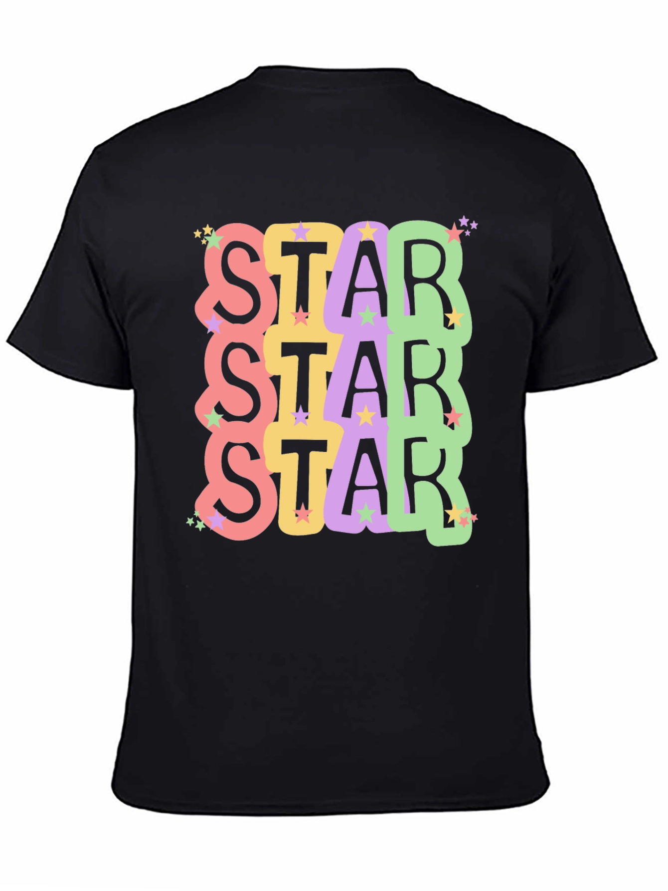 Star Stack Graphic Tee - Trendy Unisex Black T-Shirt