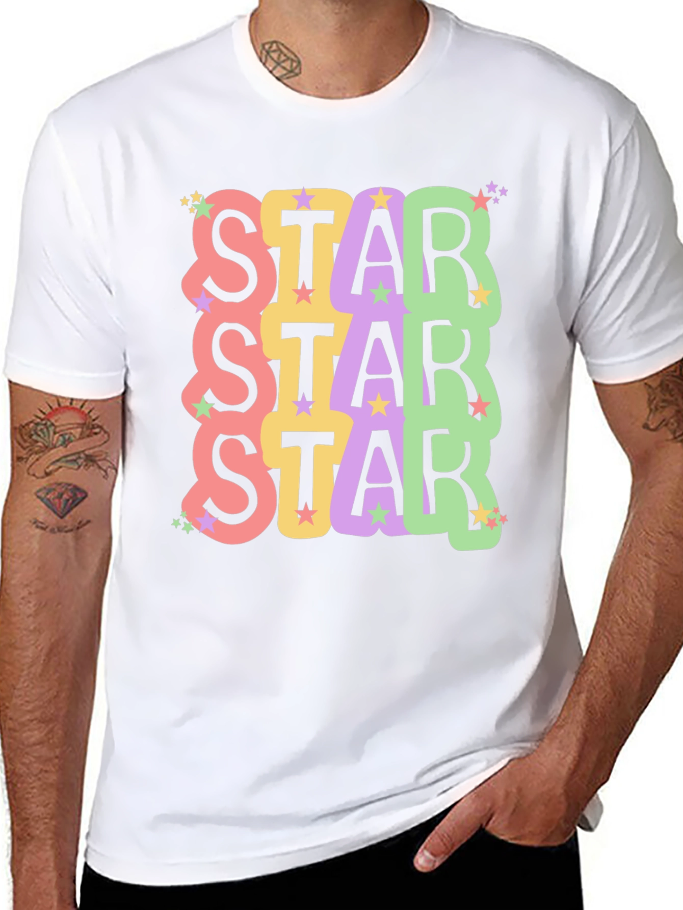 Star Stack Graphic Tee - Trendy Unisex Black T-Shirt