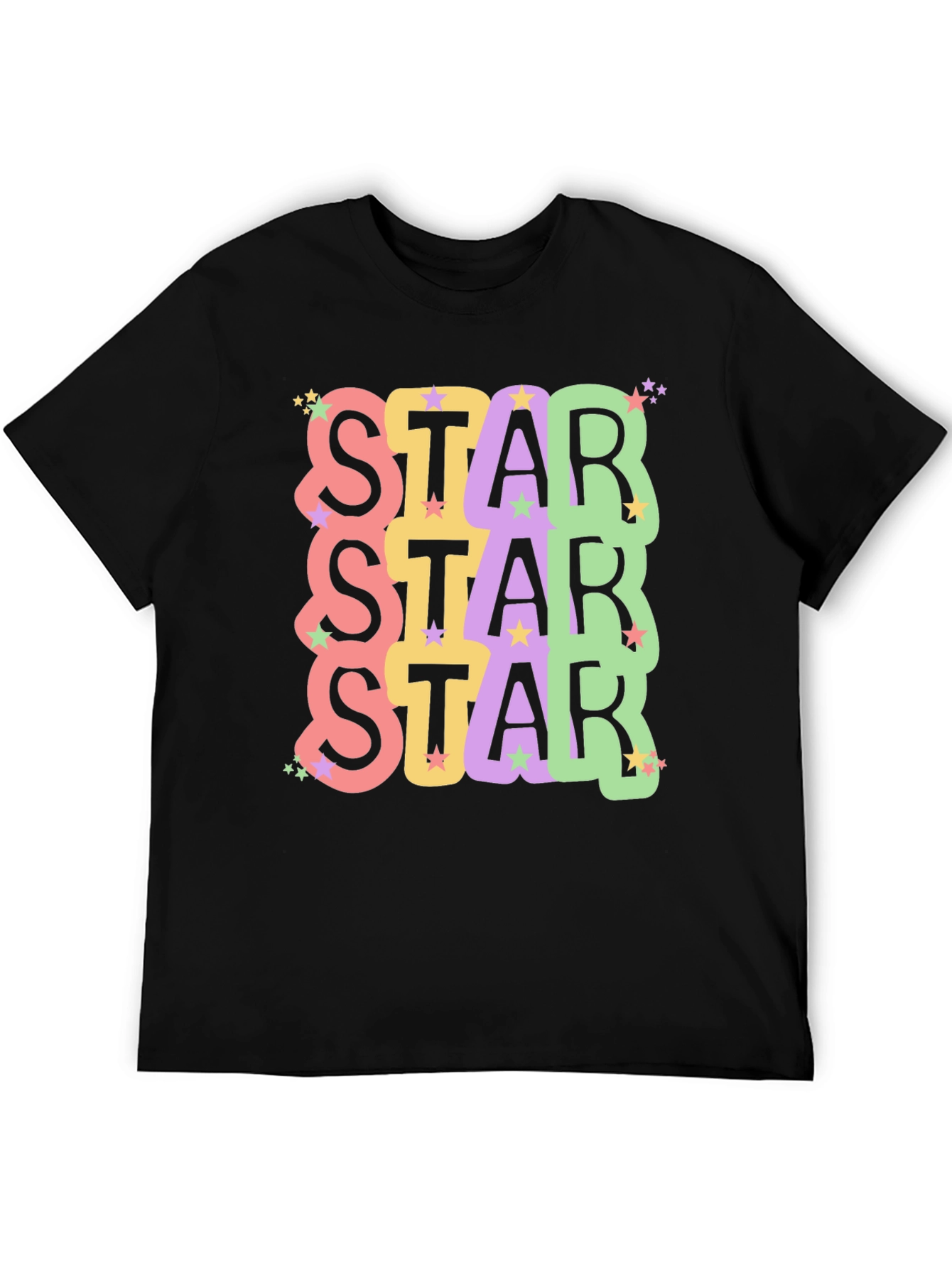Star Stack Graphic Tee - Trendy Unisex Black T-Shirt