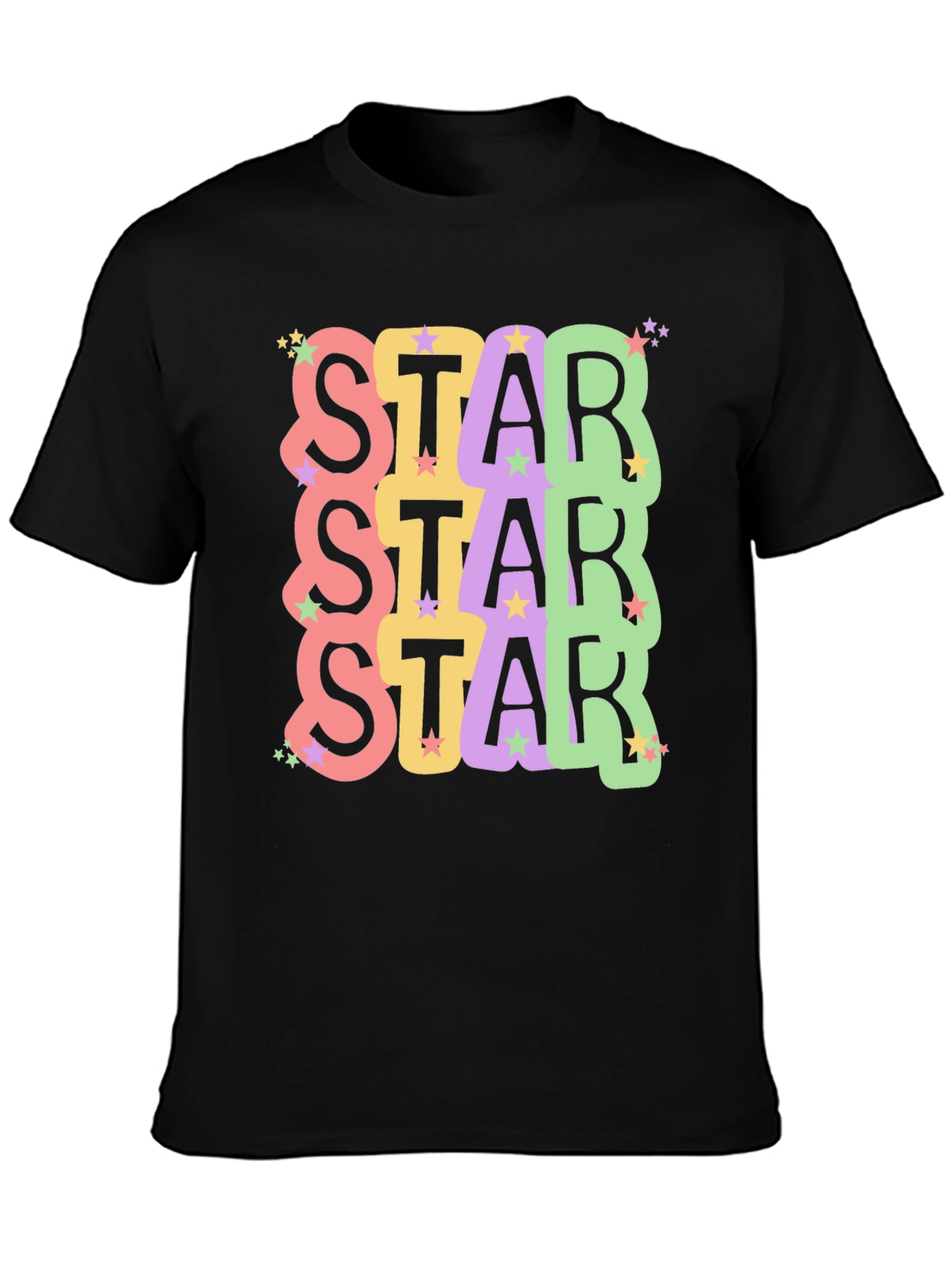 Star Stack Graphic Tee - Trendy Unisex Black T-Shirt