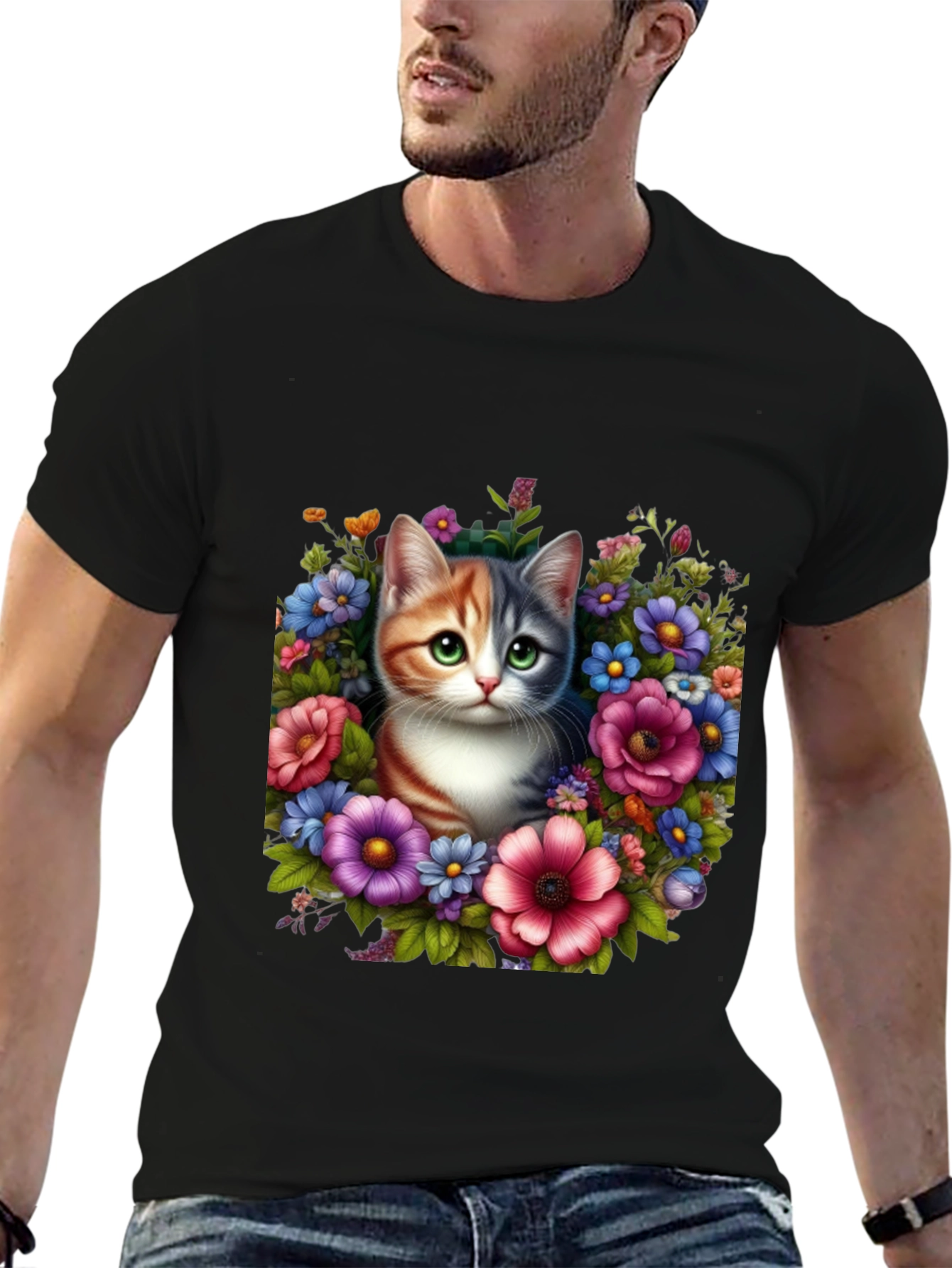 Floral Cat Graphic T-Shirt